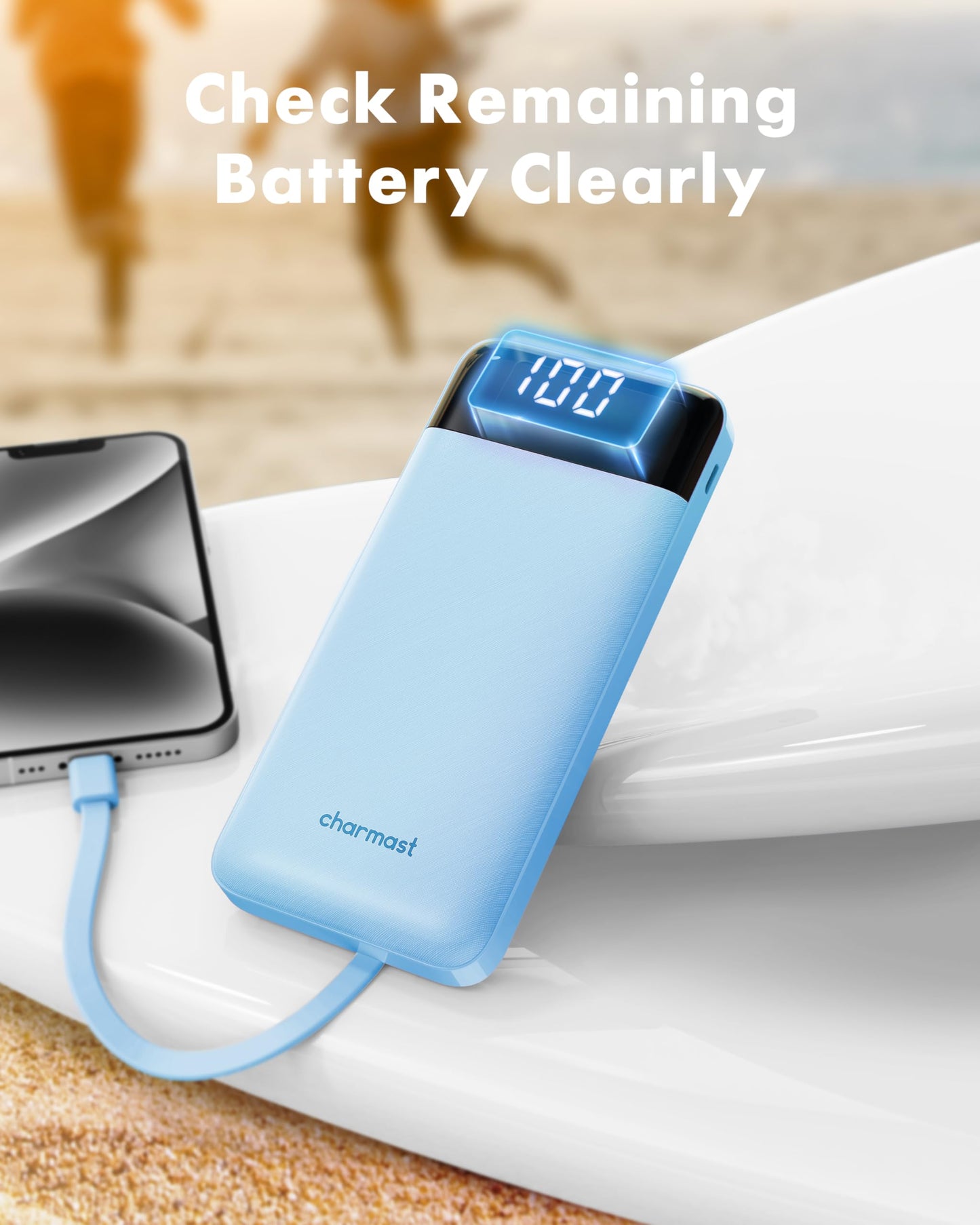 Charmast Slim 10000mAh Power Bank With Built In Cables