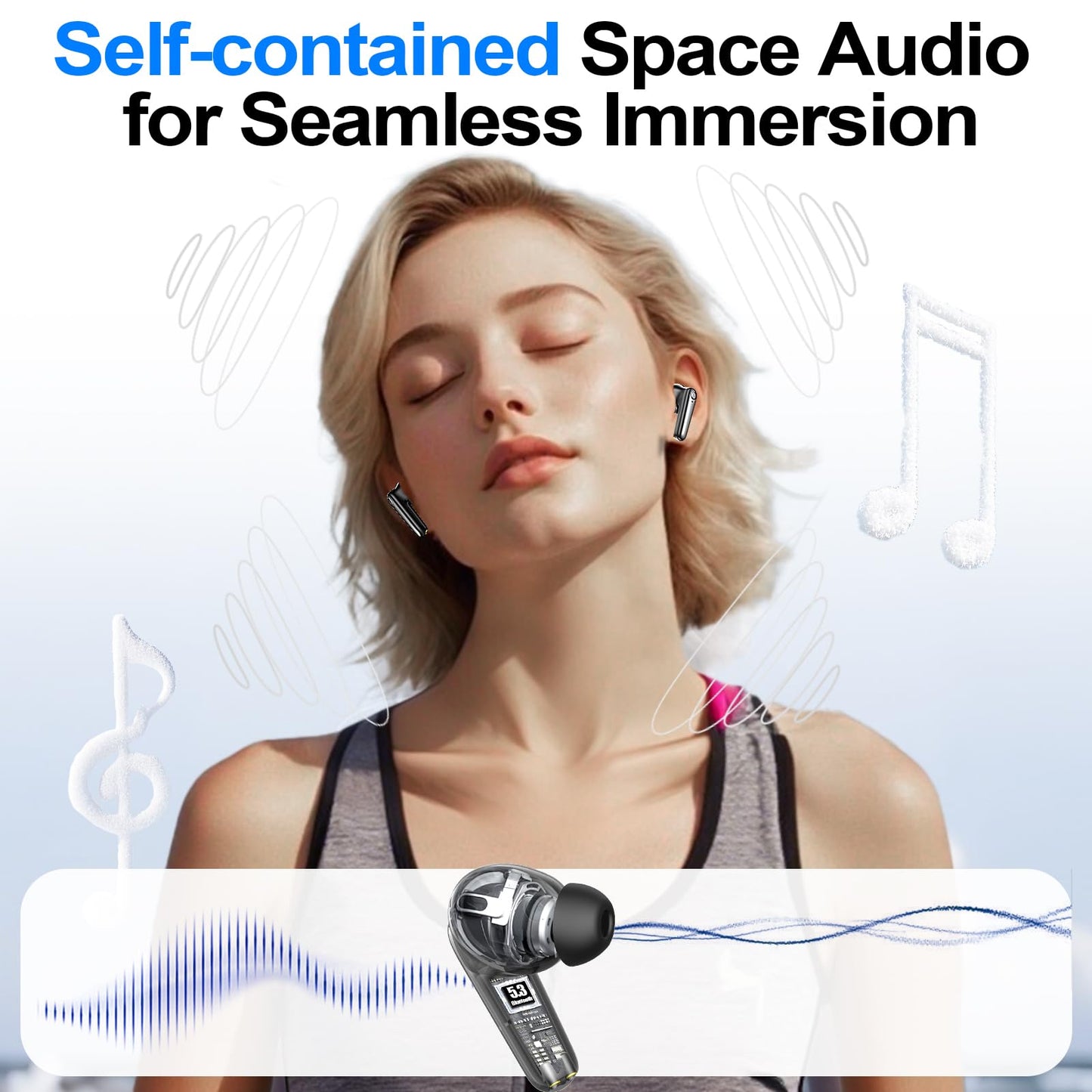 Kurdene Wireless Ear Buds Bluetooth 5.4 Bass Earphones