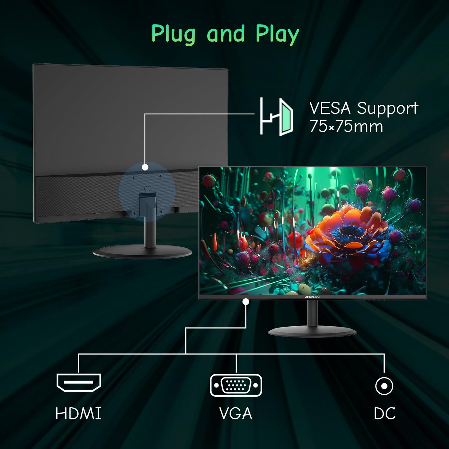 Sansui 24 Inch Eye Care Monitor With HDMI And VGA Ports