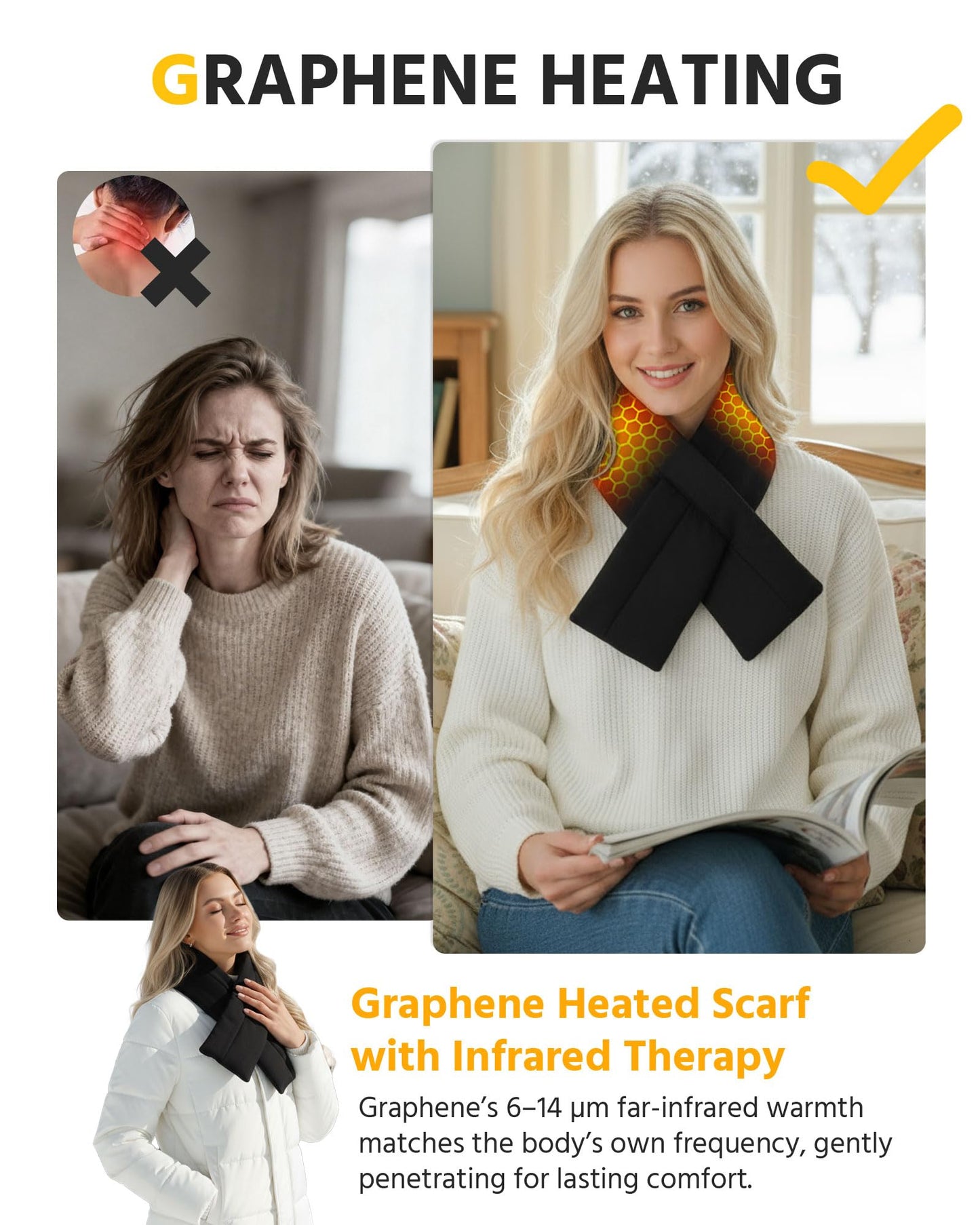 Wulcea Graphene Heated Scarf For Women 6000mAh Fast Charge