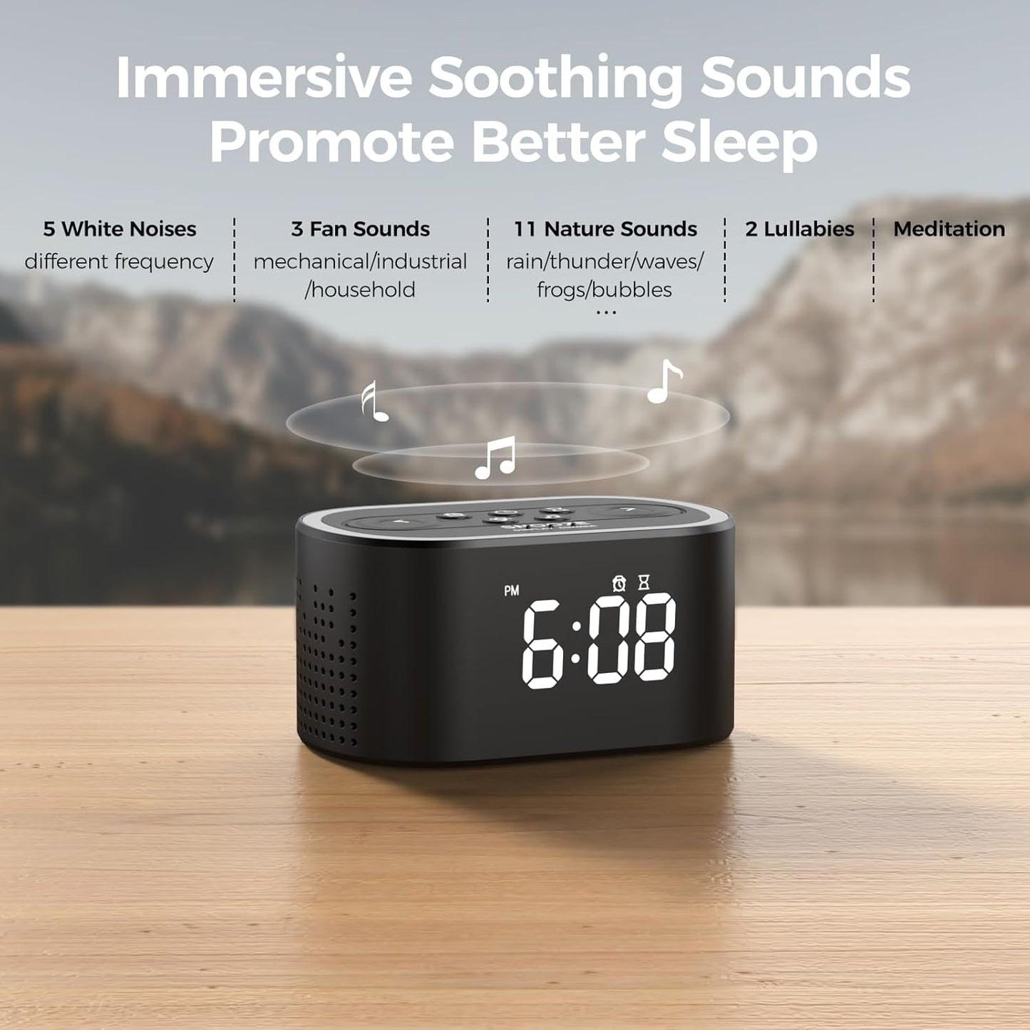 Reacher Digital Alarm Clock White Noise Sound Machine