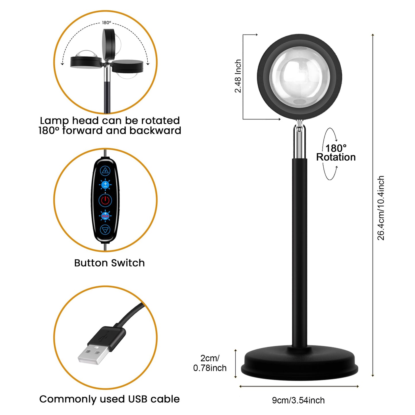 Sunset Lamp Projector 180 Degree Rotation Sun Projection LED