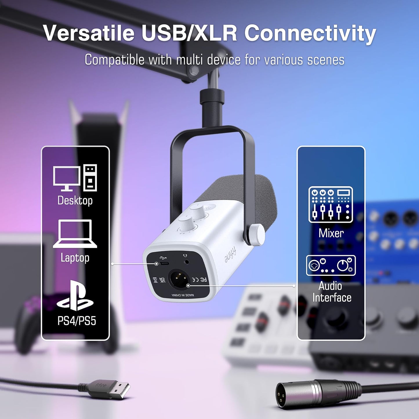 FIFINE AM8T XLR USB Gaming Microphone Kit with Boom Arm
