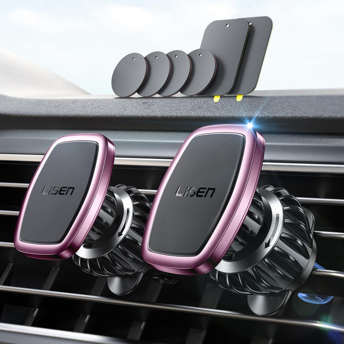 Lisen 2 Pack Magnetic Car Phone Mount For Vent 6 Magnets