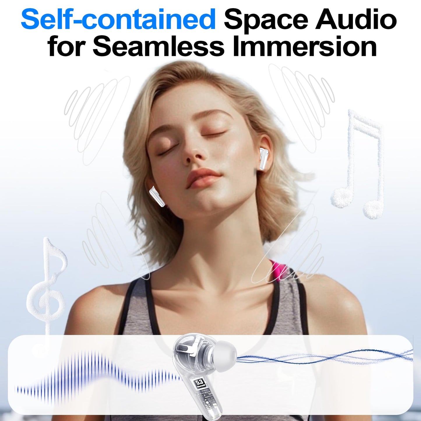 Kurdene Wireless Ear Buds Bluetooth 5.4 Bass Earphones