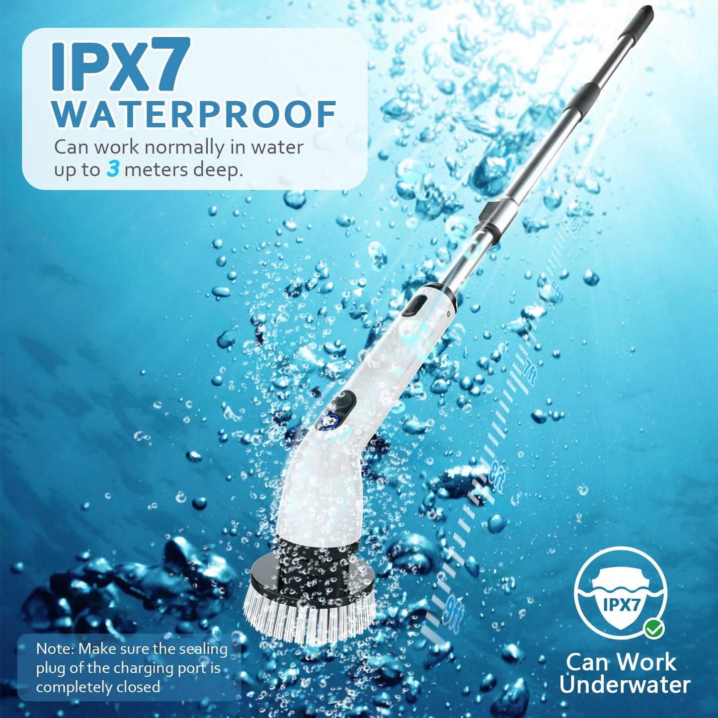 TUYU Electric Spin Scrubber Cordless IPX7 Waterproof