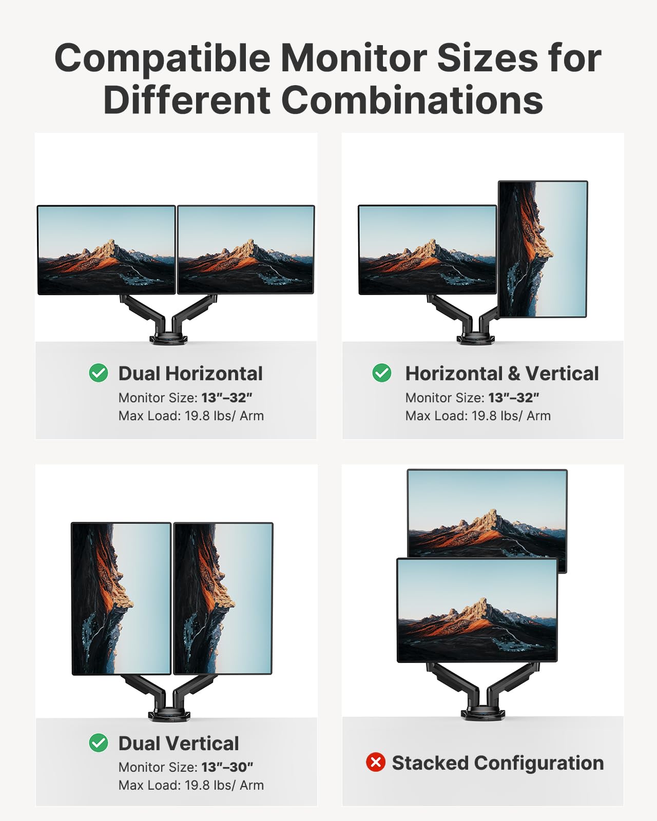HUANUO Dual Monitor Stand 13 To 32 Inch VESA Desk Mount