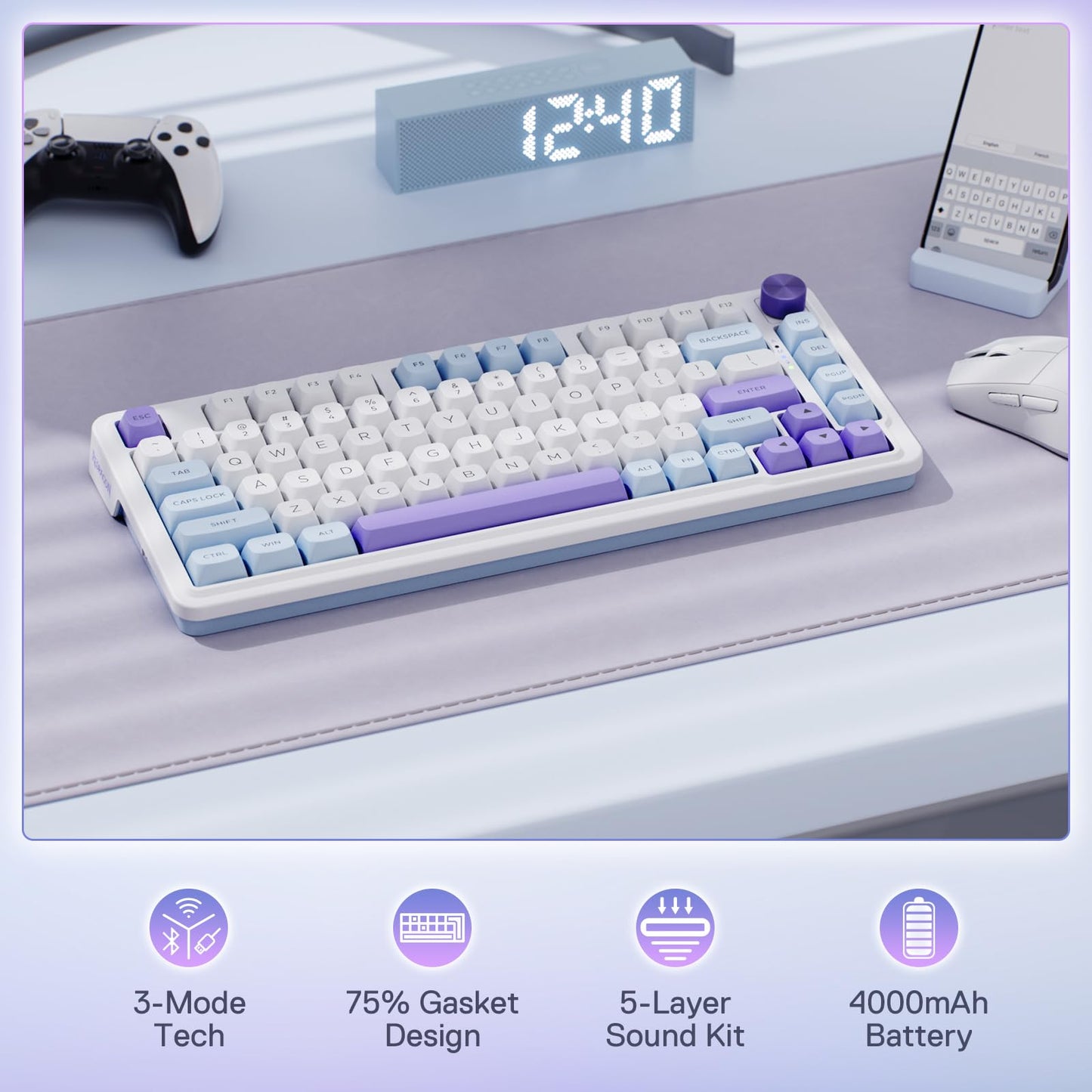 Redragon K673 Pro Wireless RGB Gaming Keyboard with Custom Knob