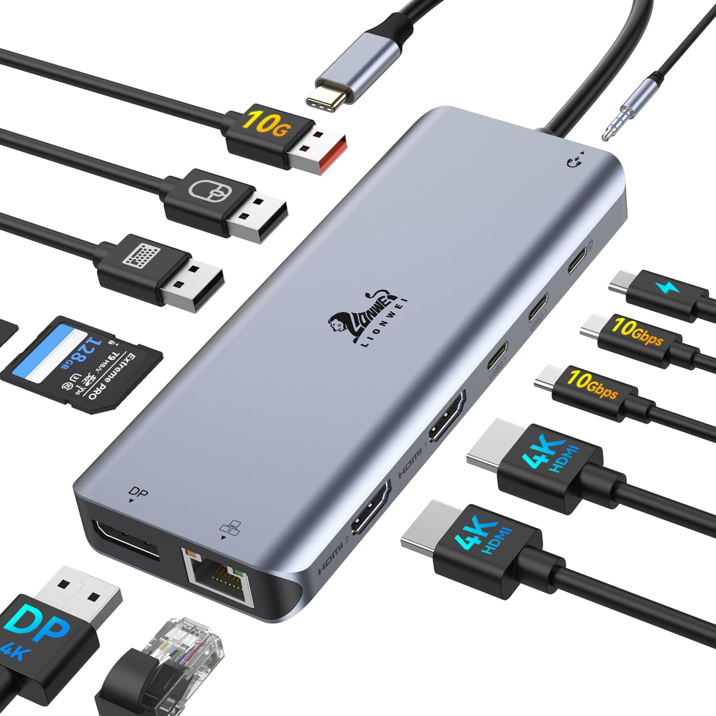 USB C Docking Station Dual Monitor 4K HDMI Hub 6 In 1