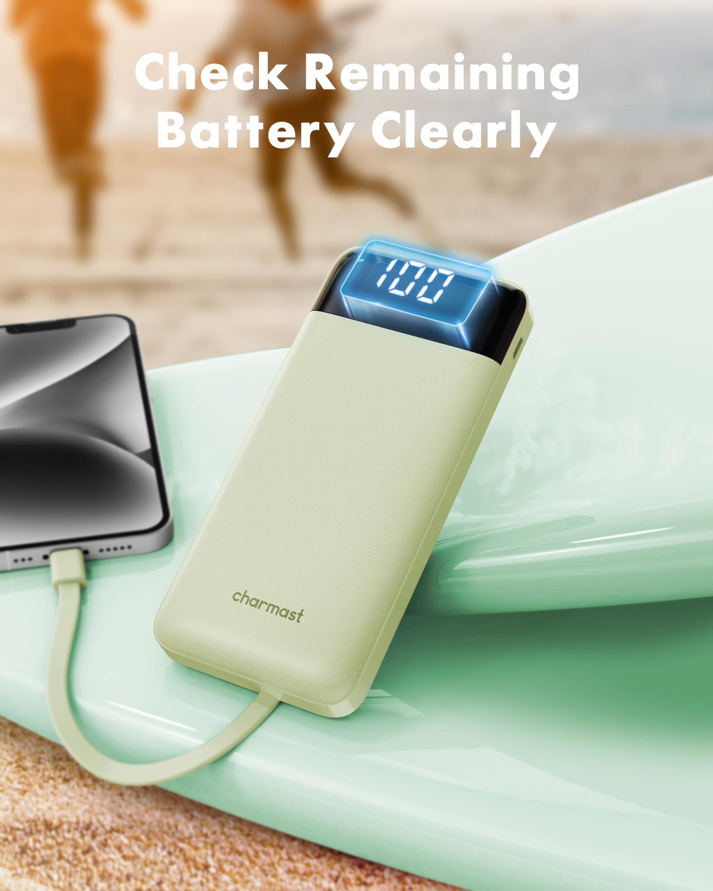 Charmast Slim 10000mAh Power Bank With Built In Cables