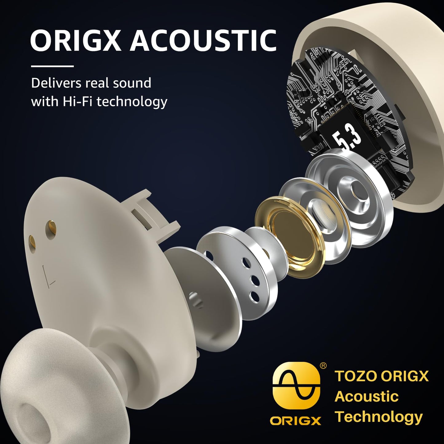 TOZO A1 Wireless Earbuds Bluetooth 5.3 Light Weight in Ear IPX5 Waterproof Headphones 2 Mic for AI Calls, Immersive Premium Sound Bass Headset with Charging Case, 32 Presets EQ Customization via App