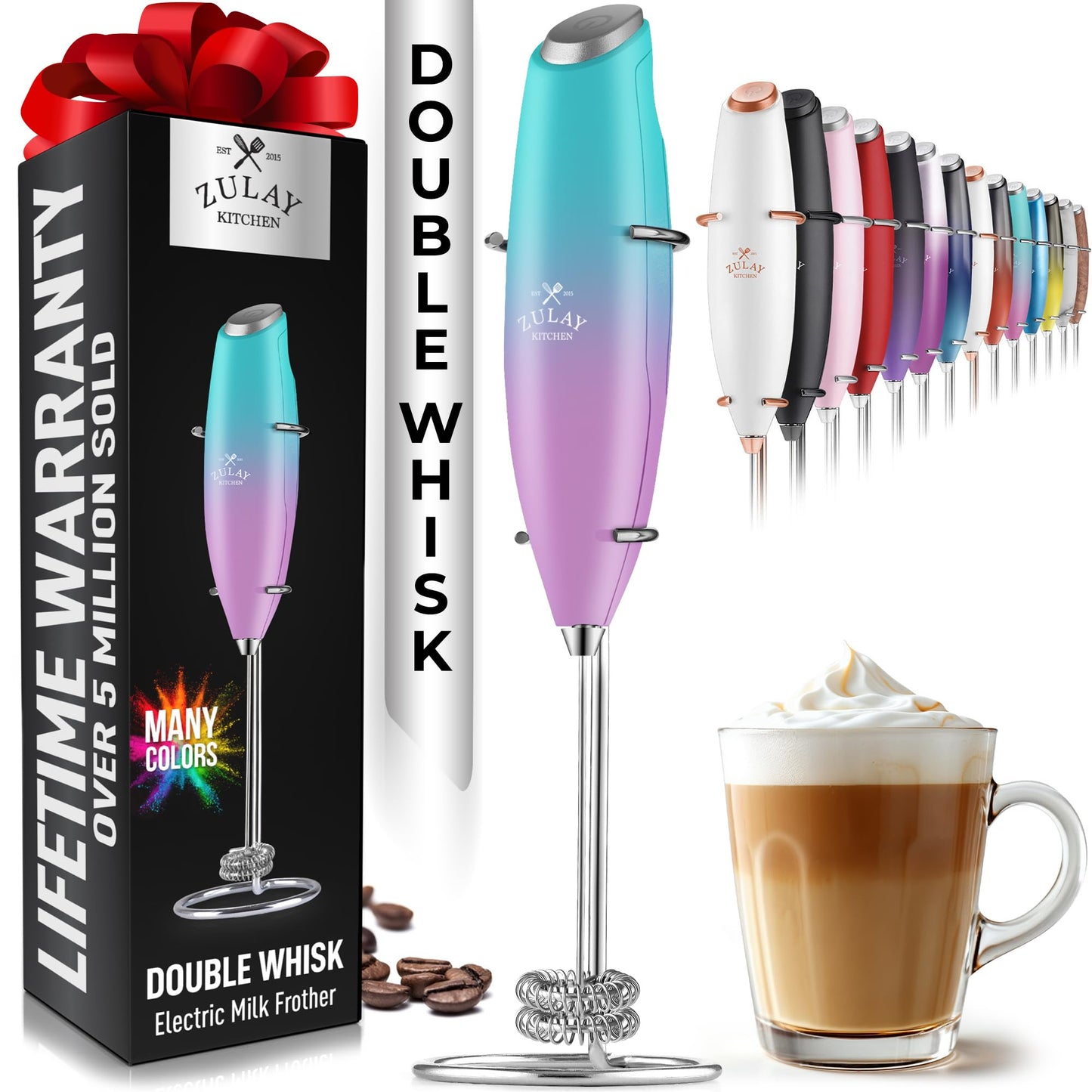Zulay Milk Frother Wand Handheld Electric Whisk For Coffee