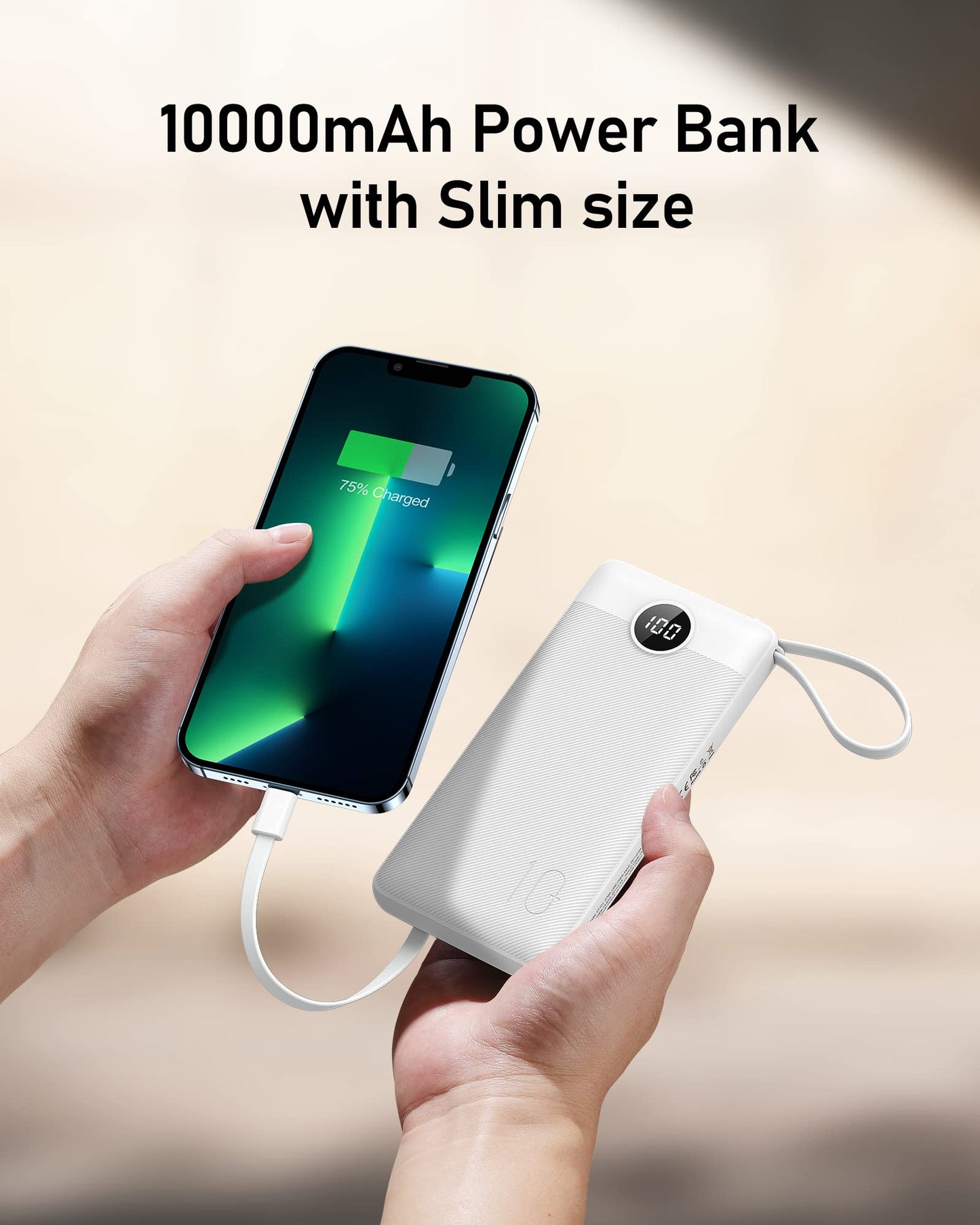 VEEKTOMX Portable Charger 10000mAh BuiltIn Cables Fast Charge
