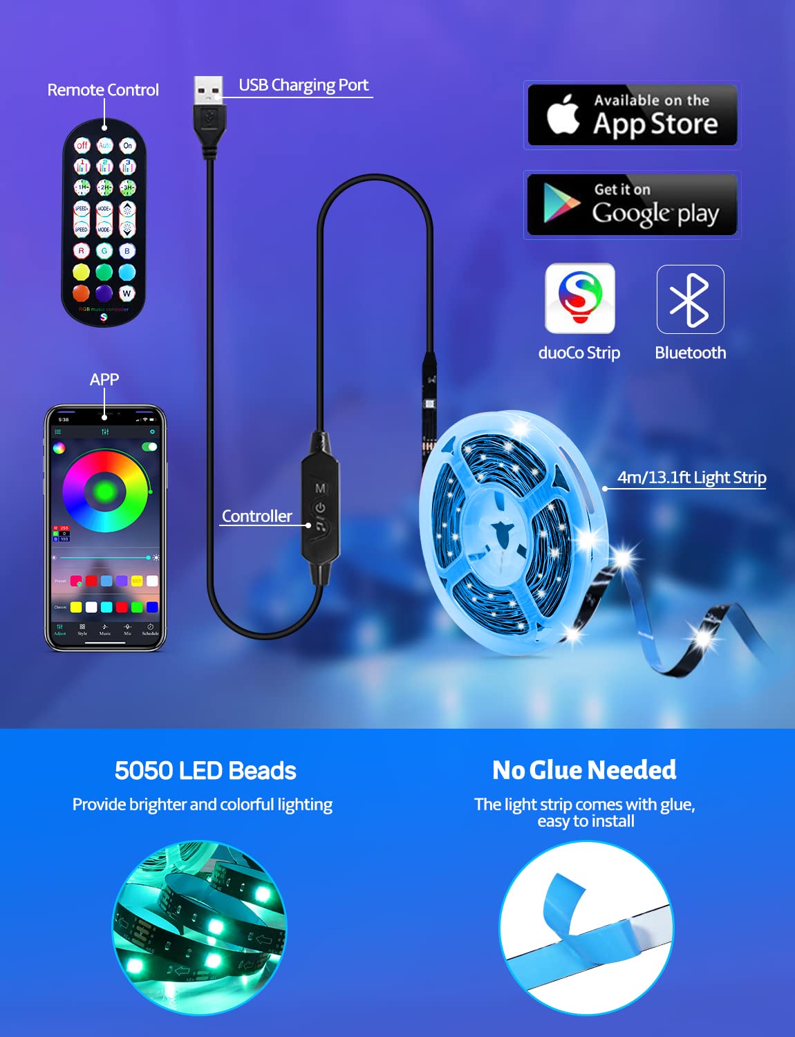 MATICOD RGB LED TV Strip With App Control MusicSync