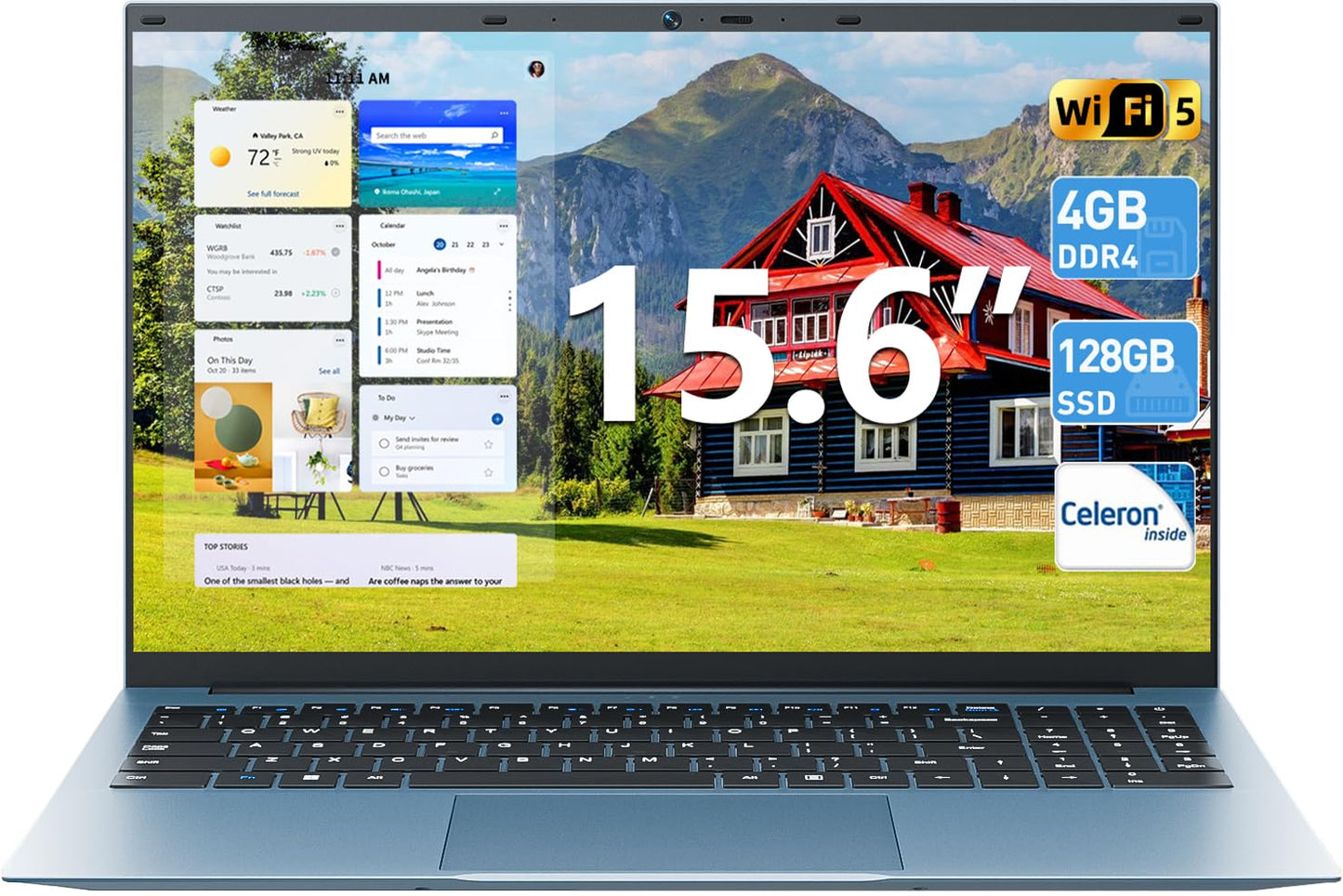 Naclud 15.6 Inch Laptop Celeron N4000 Win11 4GB 128GB Gray