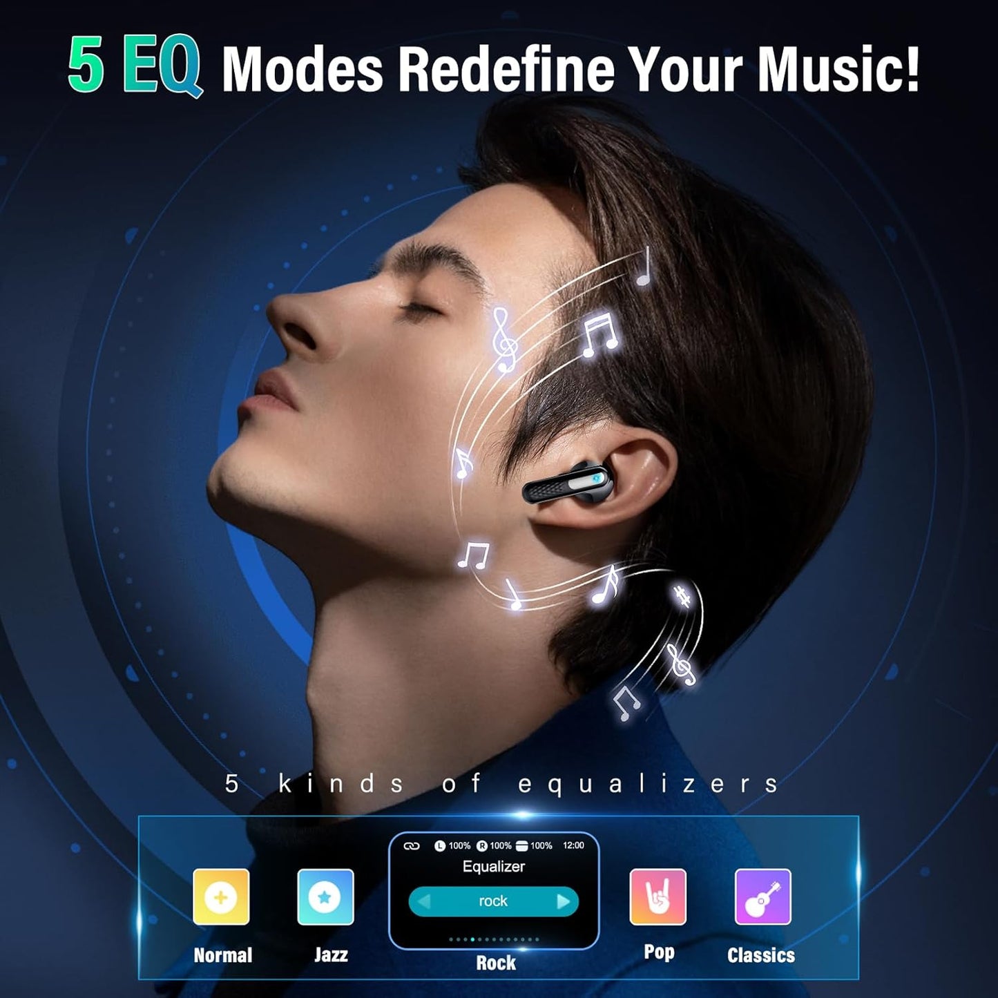 Wireless Earbuds Bluetooth 5.4 Deep Bass IPX7 Dark Black