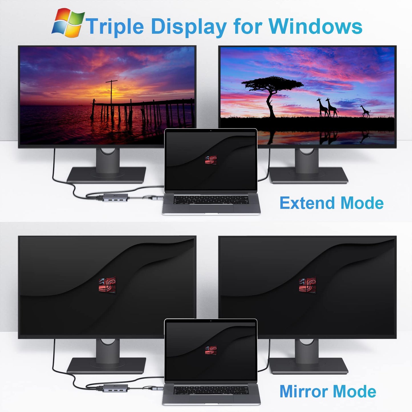 USB C Docking Station Dual Monitor 4K HDMI Hub 6 In 1