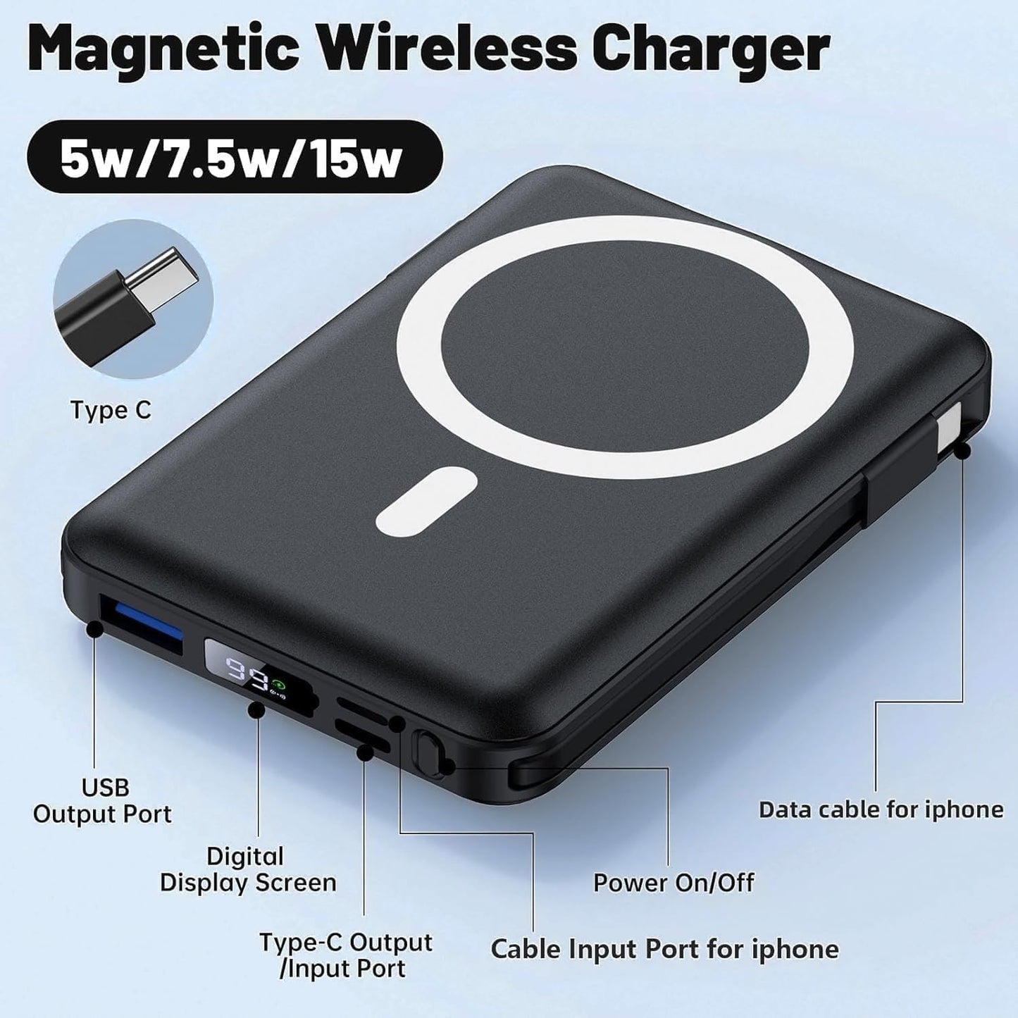 Azmuth 10000mAh Magnetic MagSafe Power Bank With LED Display