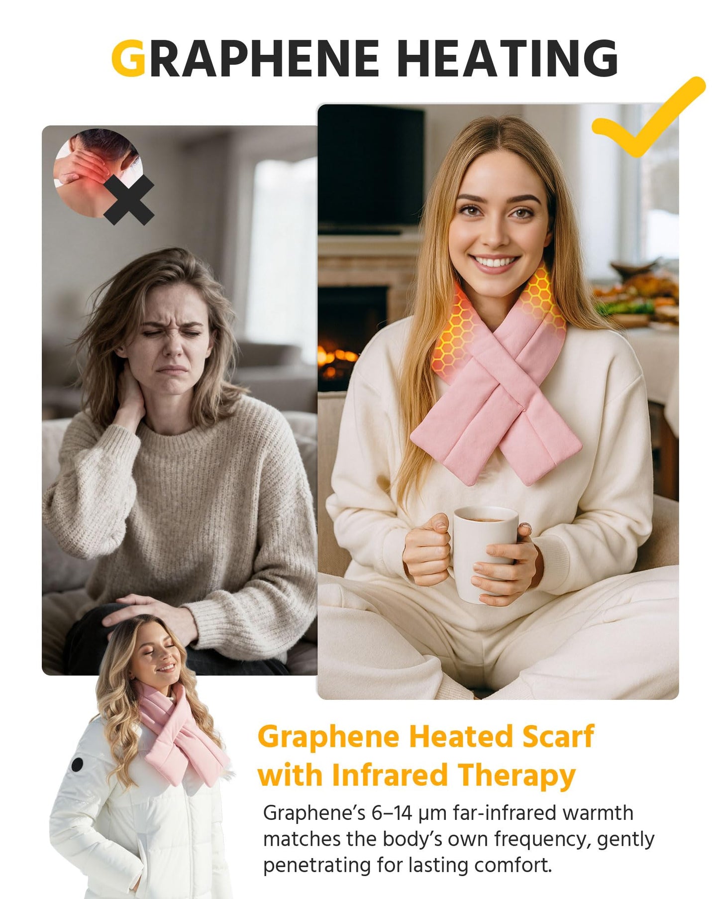 Wulcea Graphene Heated Scarf For Women 6000mAh Fast Charge
