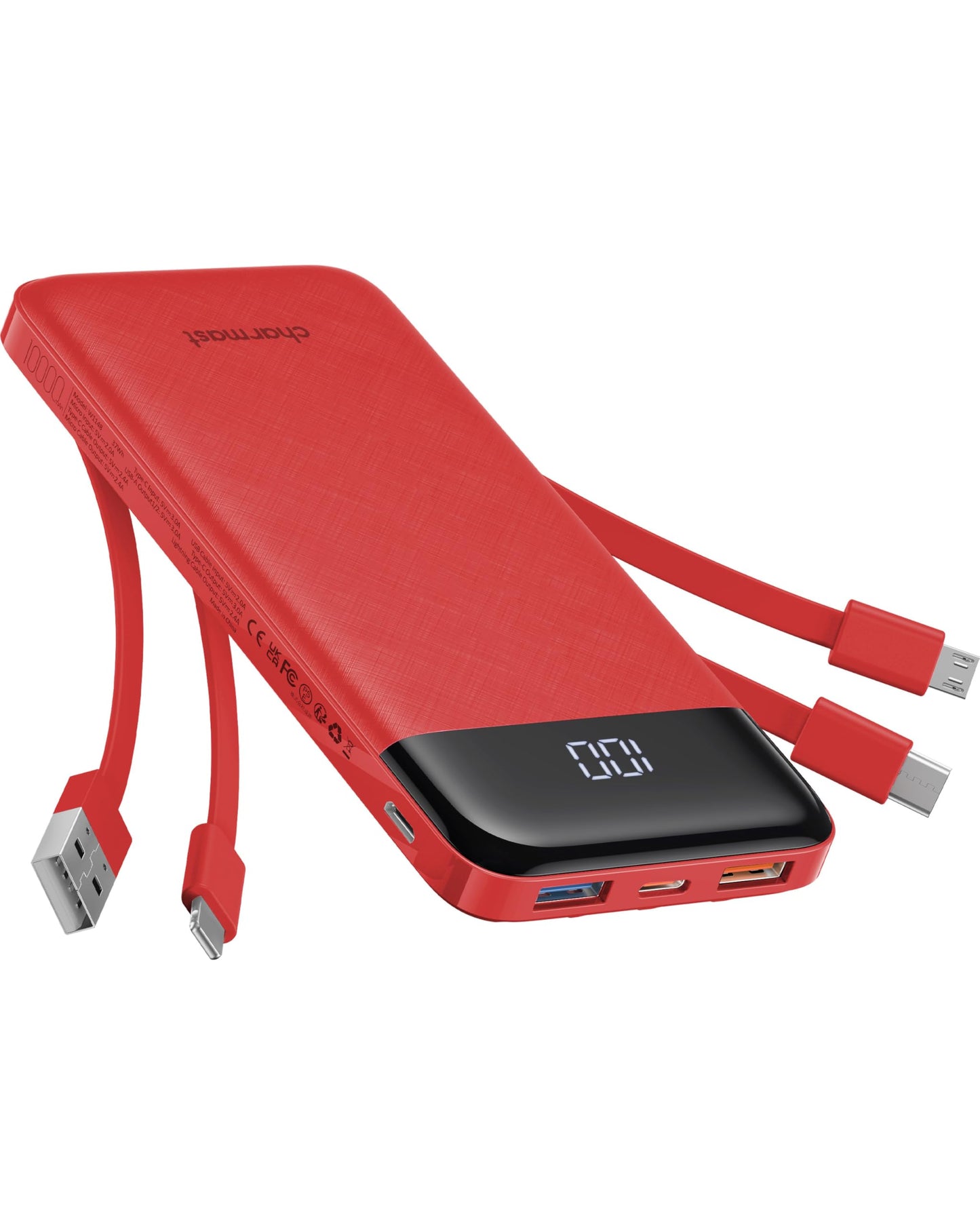 Charmast Slim 10000mAh Power Bank With Built In Cables