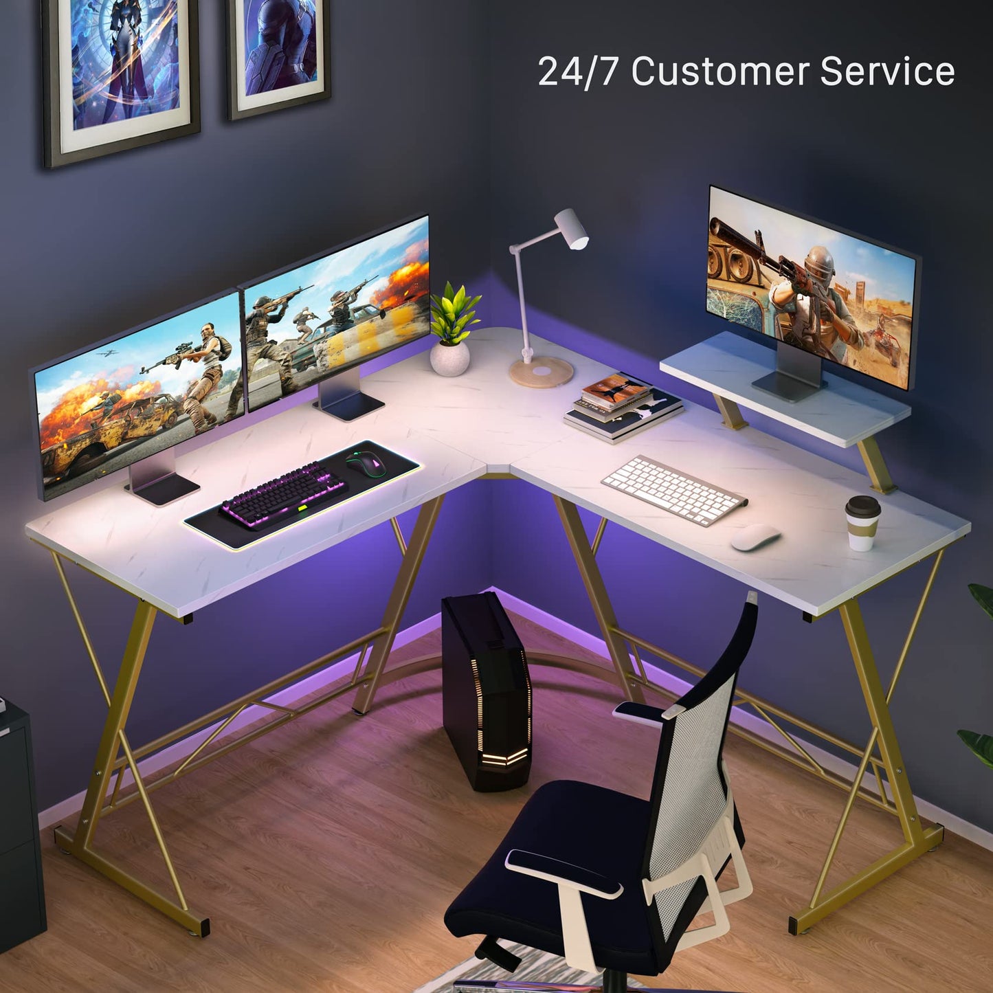 L Shaped Gaming Desk with Large Monitor Stand