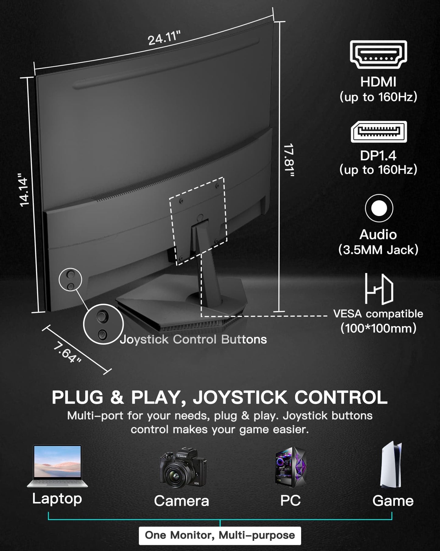 Sansui 27 Inch Curved Gaming Monitor 160Hz FreeSync HDR