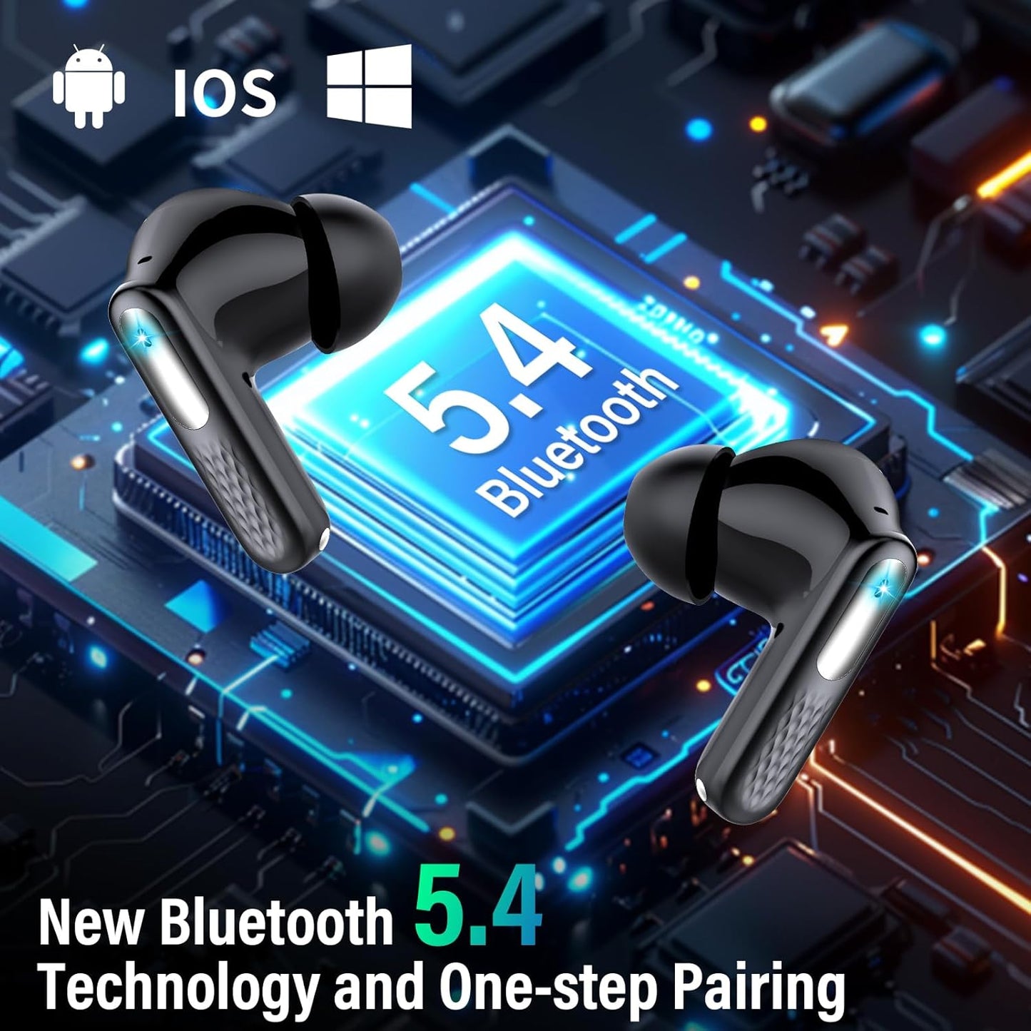Wireless Earbuds Bluetooth 5.4 Deep Bass IPX7 Dark Black