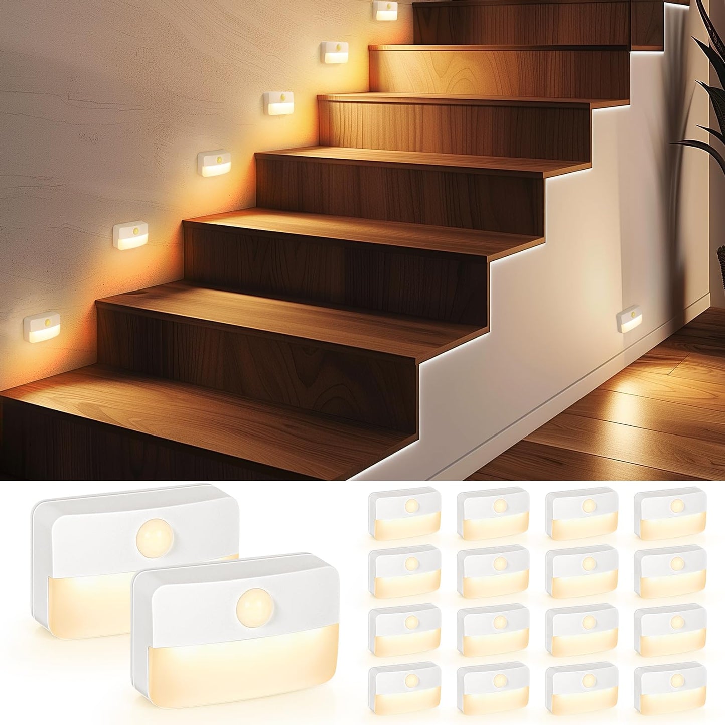 8 Pack Motion Sensor Stair Lights Battery Operated Indoor