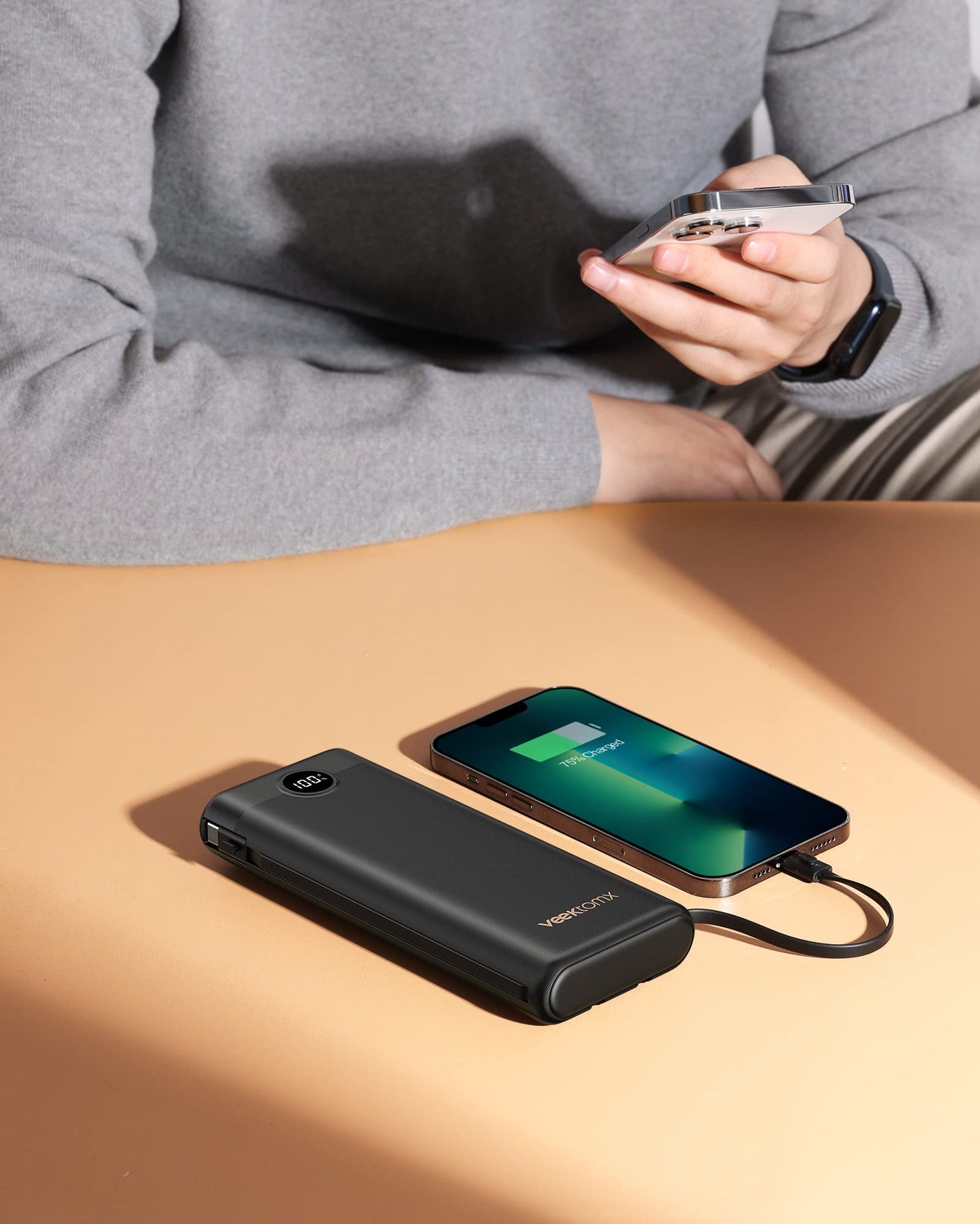 VEEKTOMX Portable Charger 10000mAh BuiltIn Cables Fast Charge