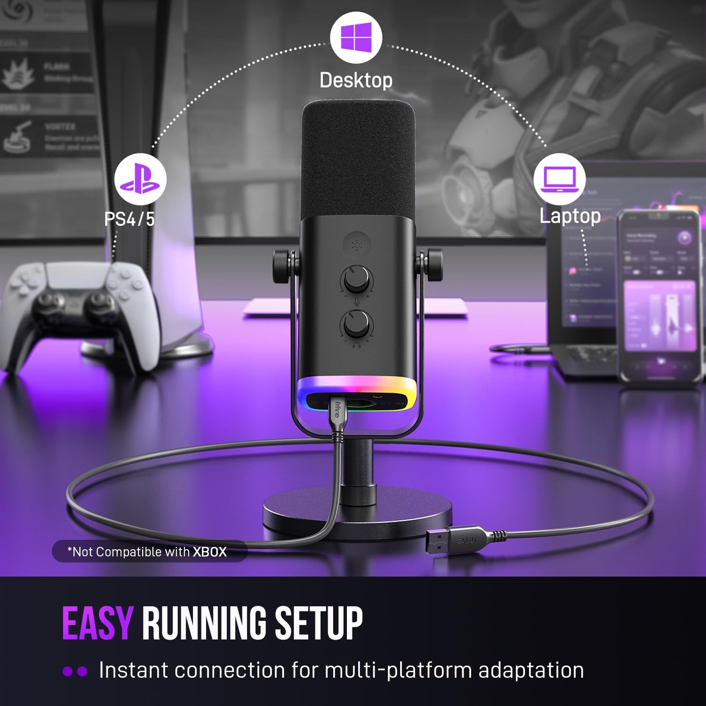 FIFINE USB XLR Dynamic Microphone AM8 Mute Button RGB Light