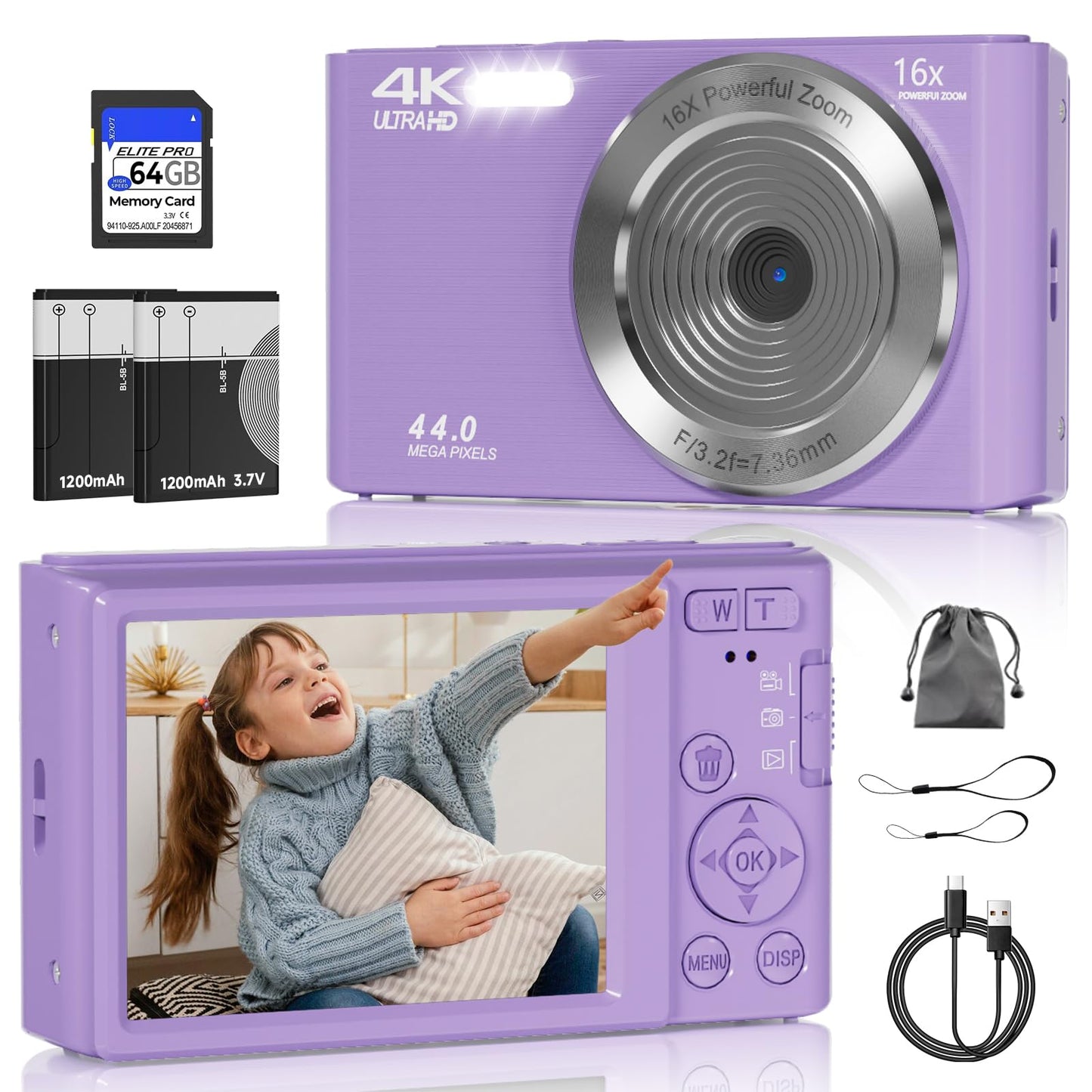 FHD 4K Digital Camera for Kids with 16X Zoom