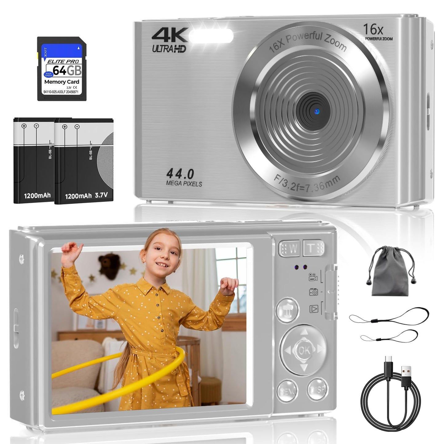 FHD 4K Digital Camera for Kids with 16X Zoom