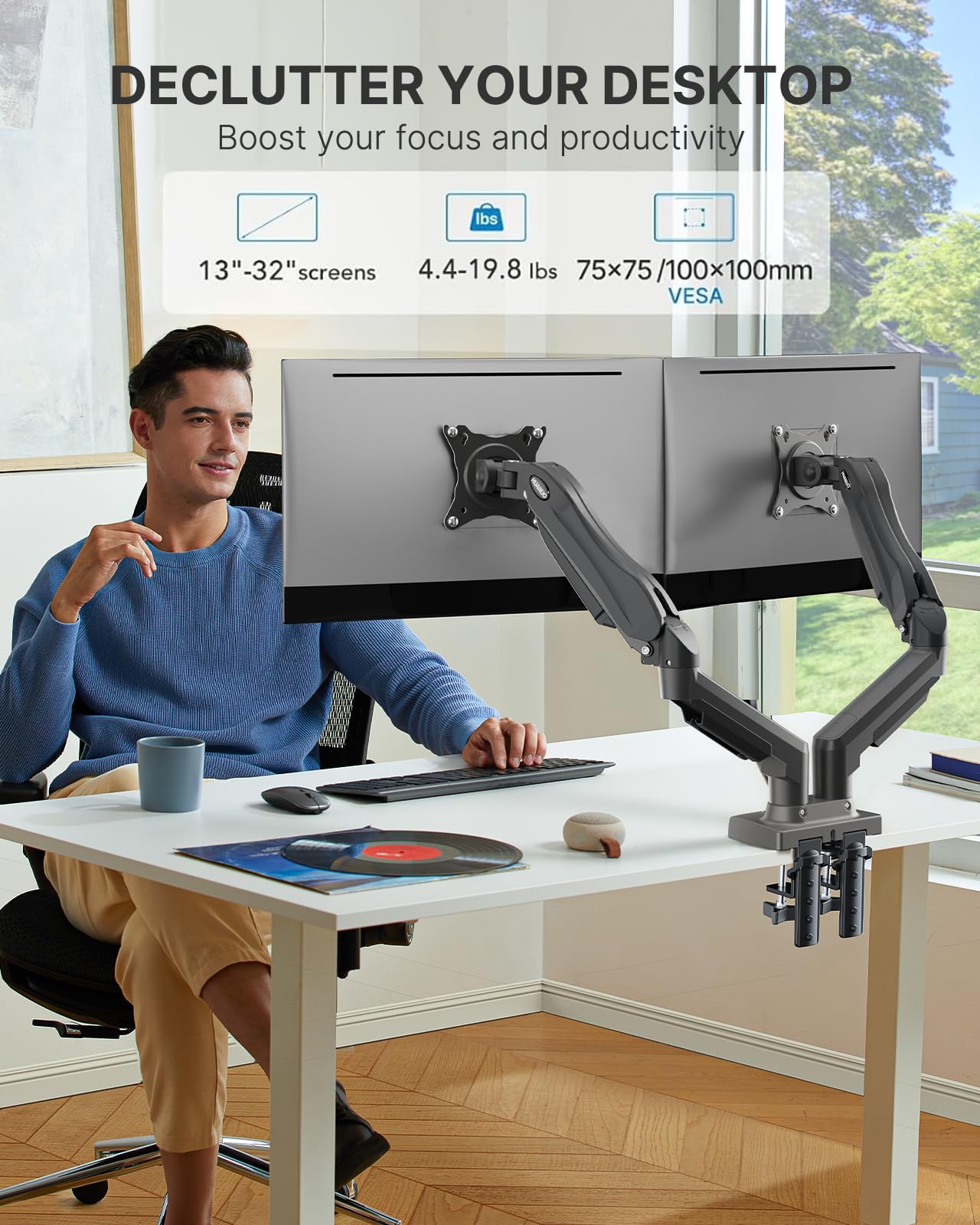 HUANUO Dual Monitor Stand 13 To 32 Inch VESA Desk Mount