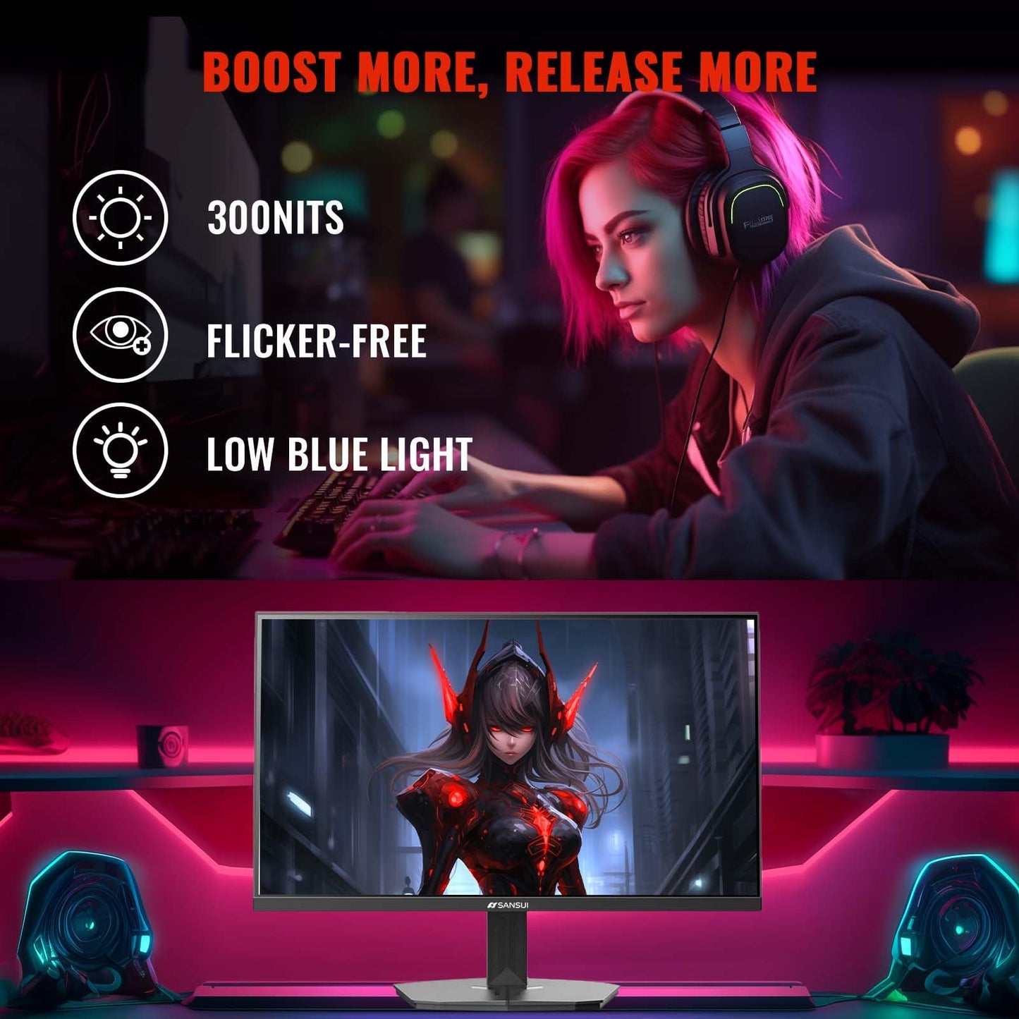 Sansui 27 Inch WQHD Gaming Monitor 180Hz 1ms DP HDMI HDR