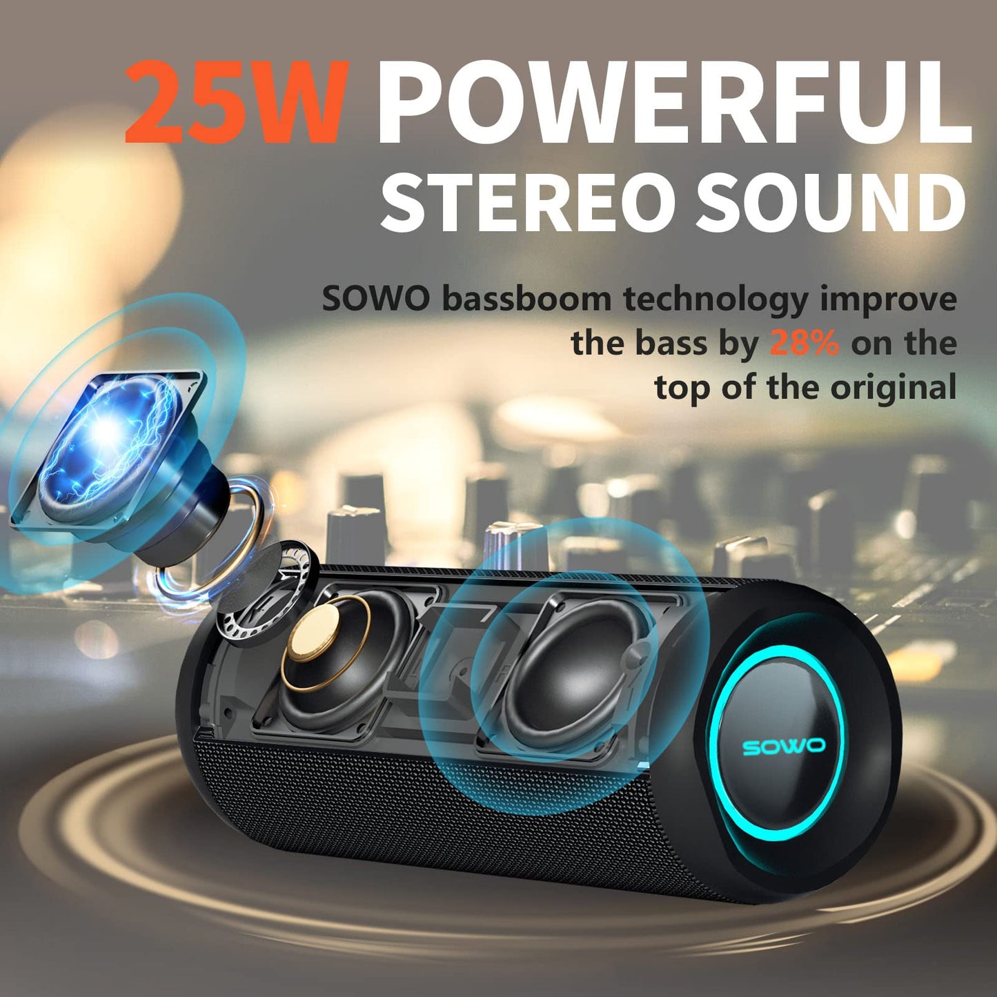 Wireless Portable Speaker IPX7 Waterproof 25W Stereo Sound
