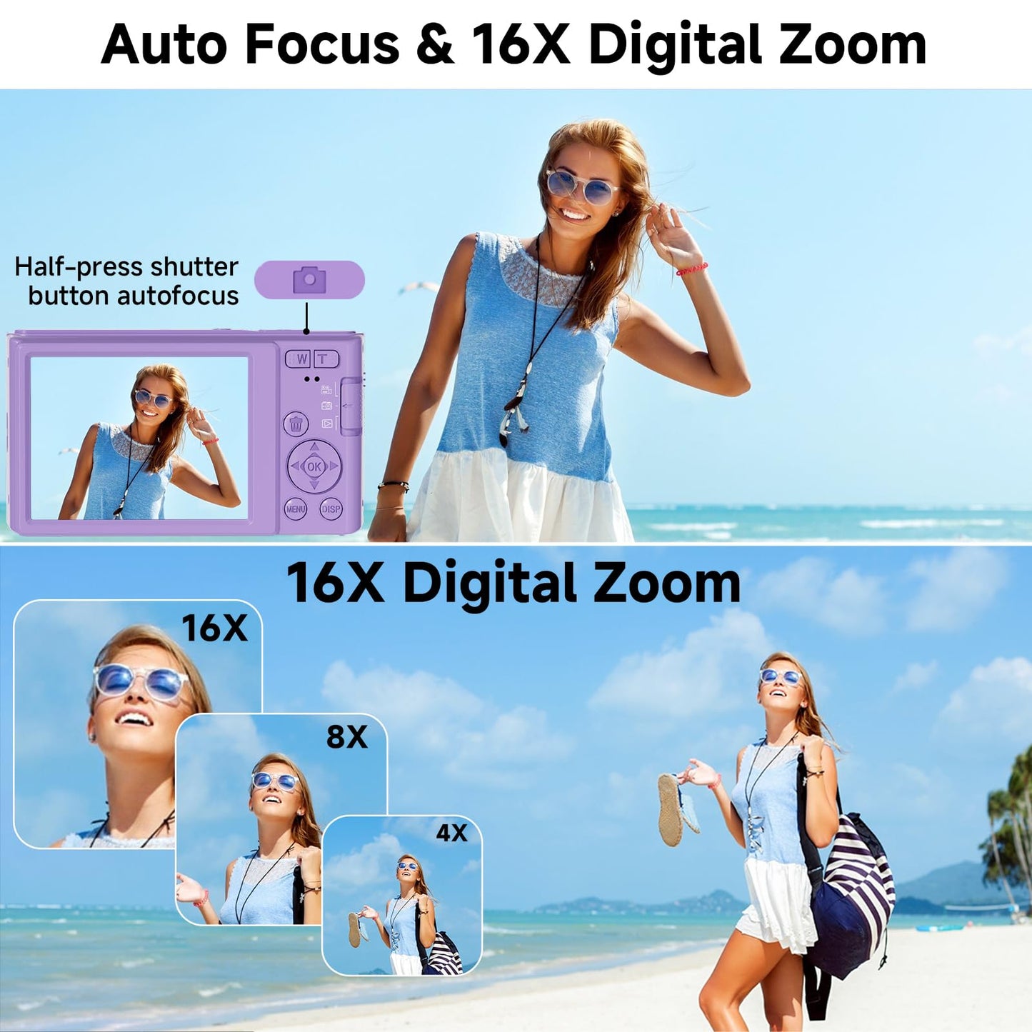 FHD 4K Digital Camera for Kids with 16X Zoom