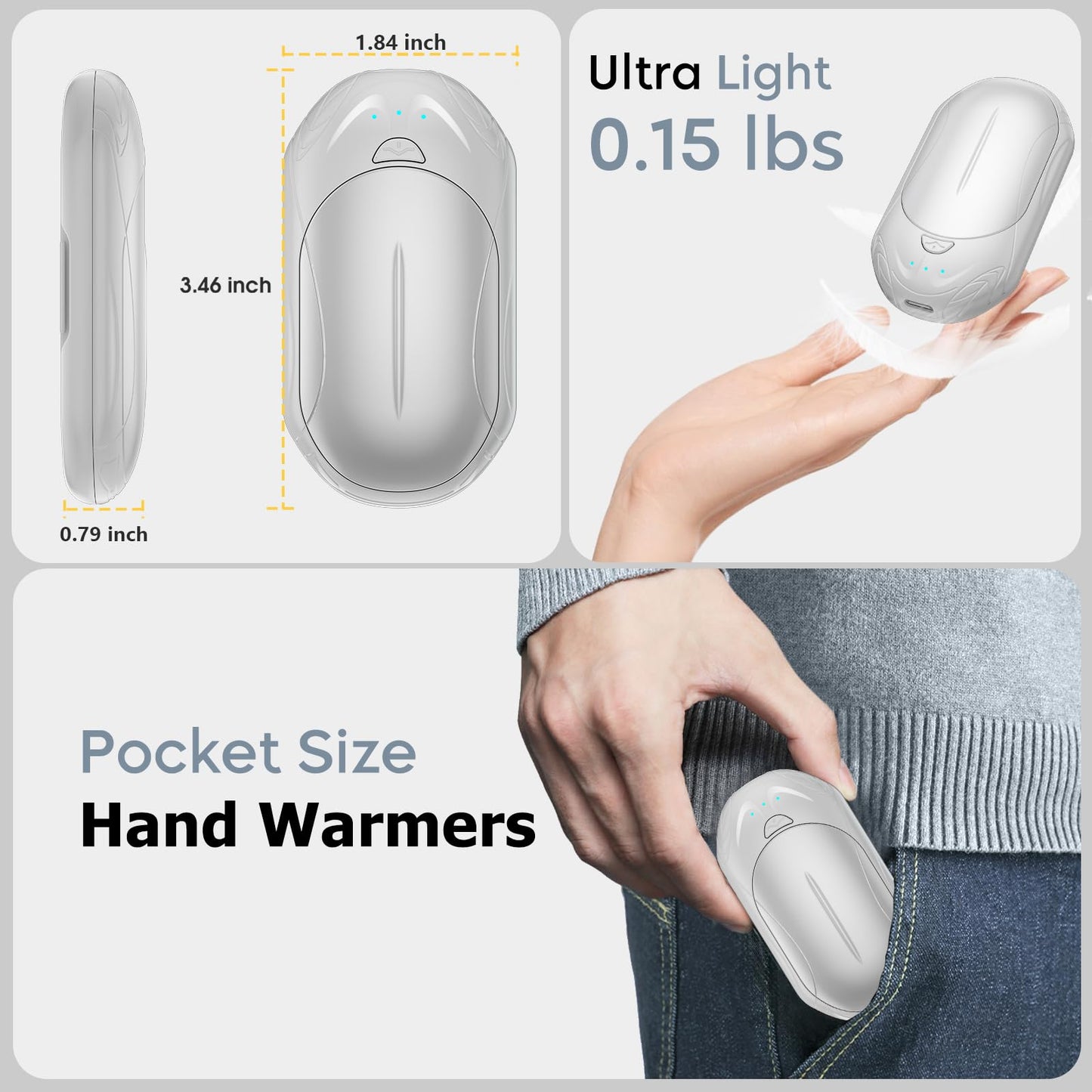 AI Hand Warmers 2 Pack Rechargeable Portable Pocket Heaters
