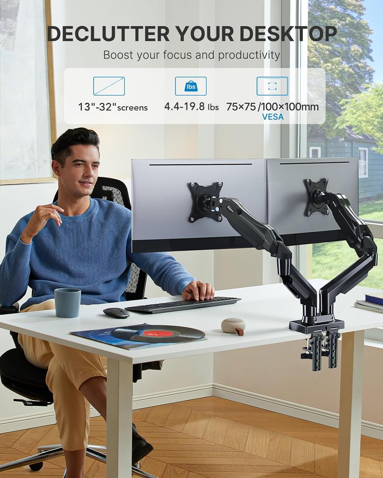HUANUO Dual Monitor Stand 13 To 32 Inch VESA Desk Mount
