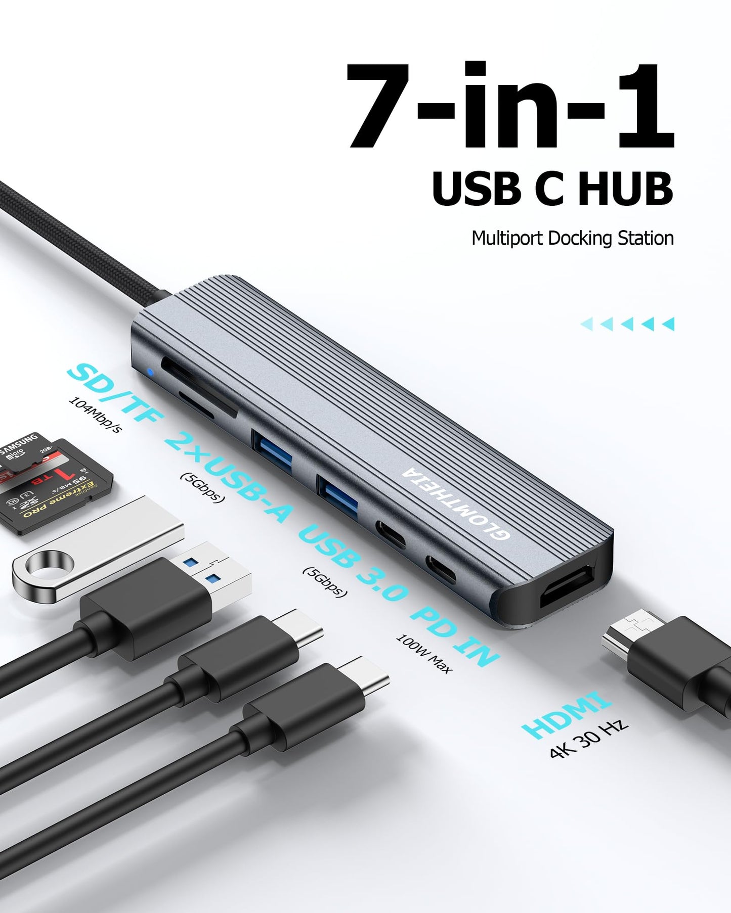 USB C Hub Docking Station Dual 4K HDMI 60Hz With 100W PD