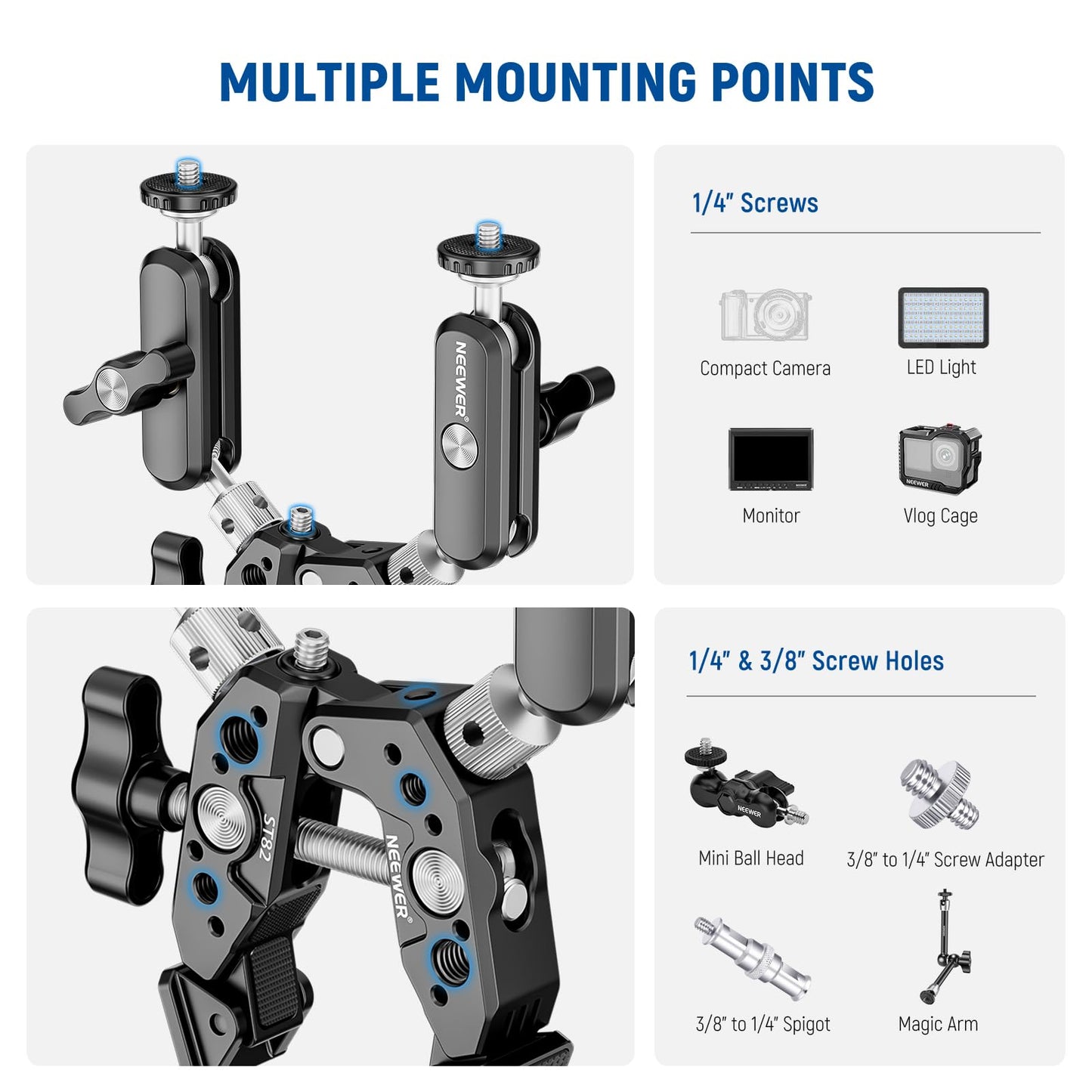 Neewer Super Clamp with Dual Ballhead Magic Arm