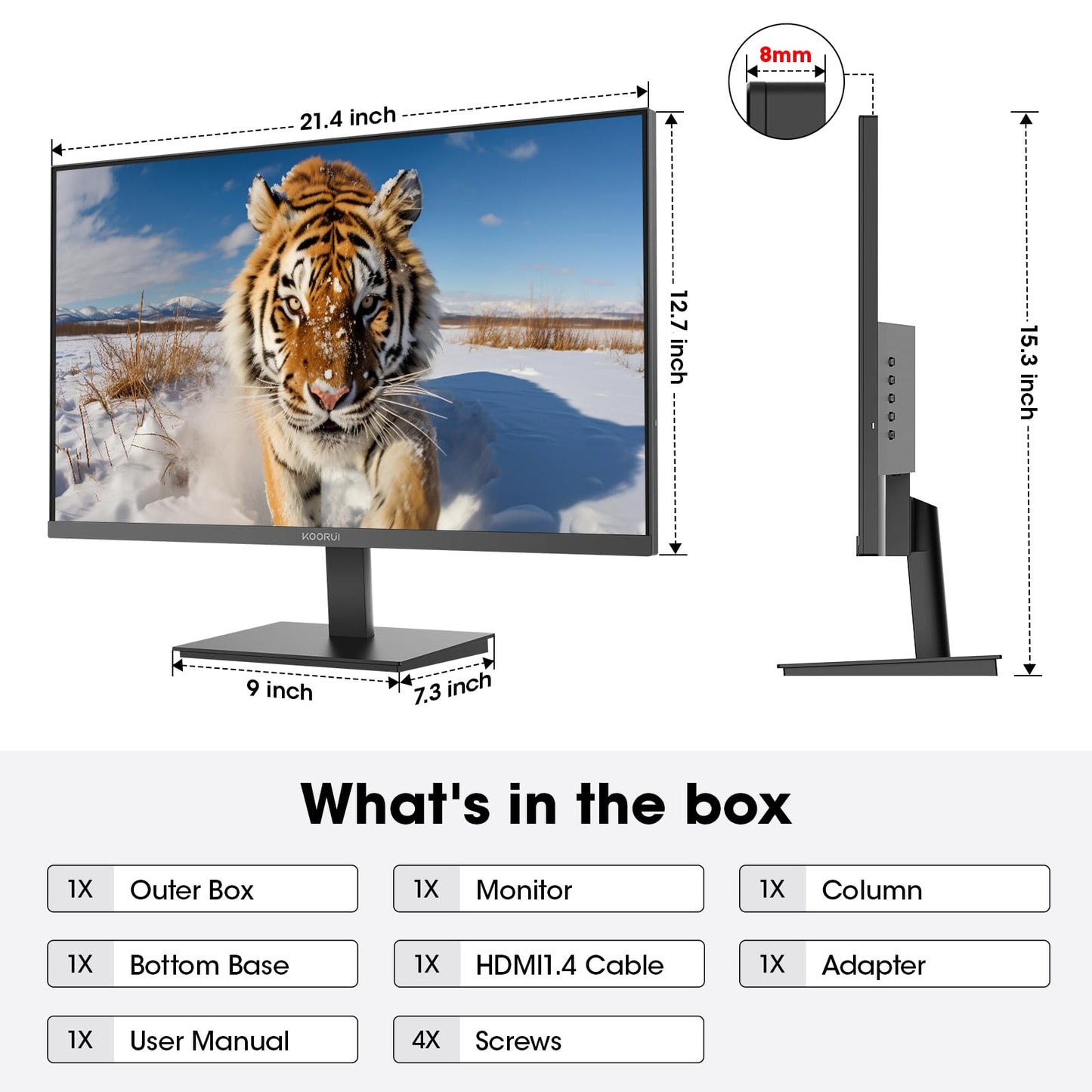 KOORUI 27 Inch IPS Monitor 1080p 100Hz HDMI VGA VESA Tilt