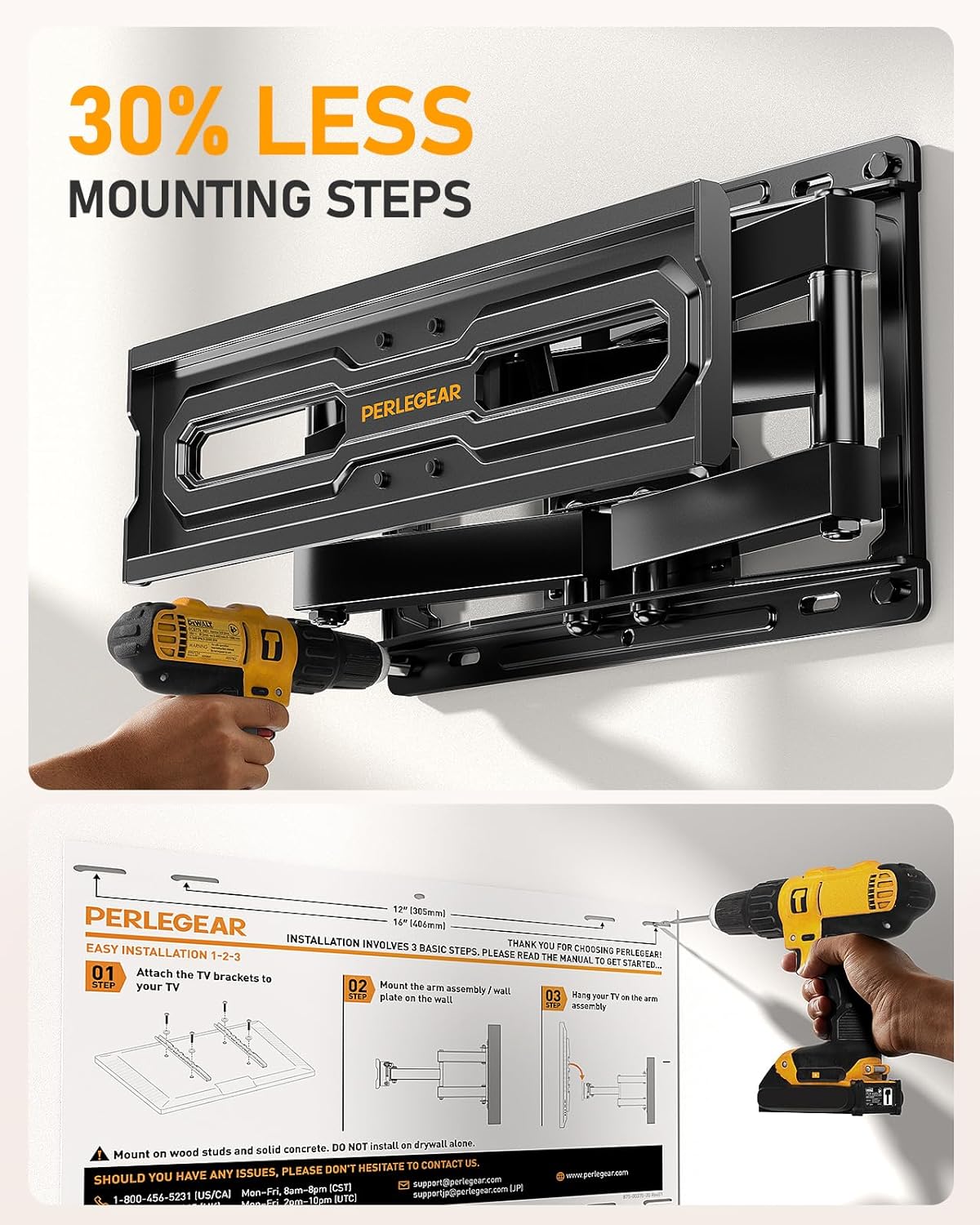 Perlegear Full Motion TV Mount For 32 To 65 Inch TVs 99 Lbs