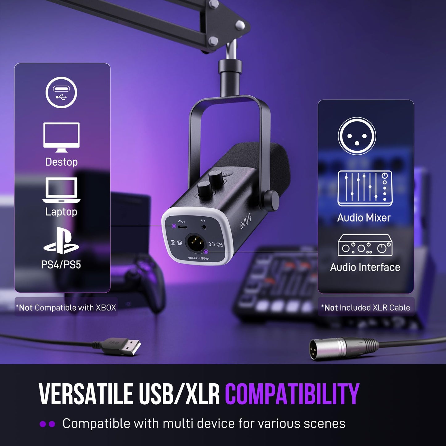 FIFINE AM8T XLR USB Gaming Microphone Kit with Boom Arm
