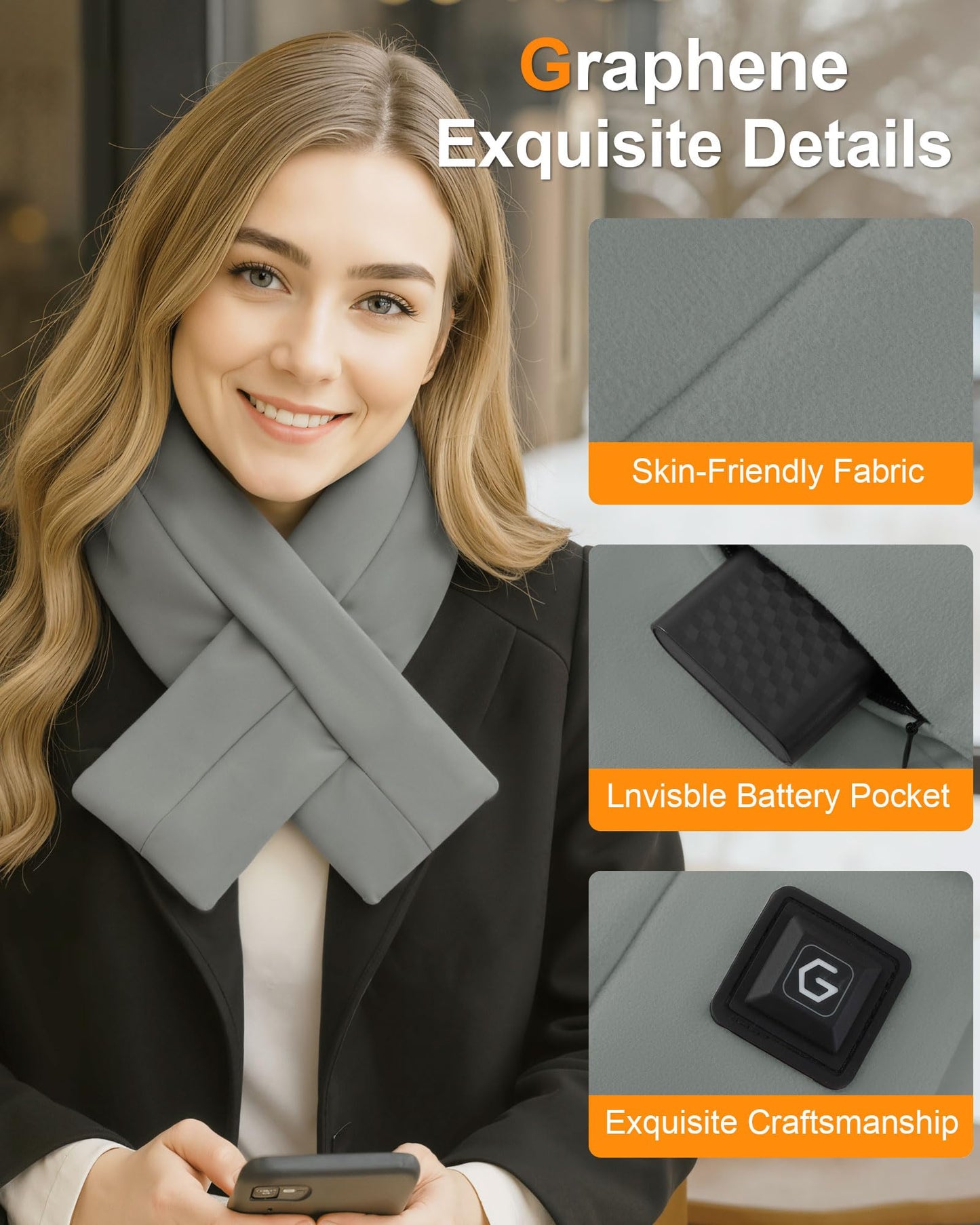 Wulcea Graphene Heated Scarf For Women 6000mAh Fast Charge