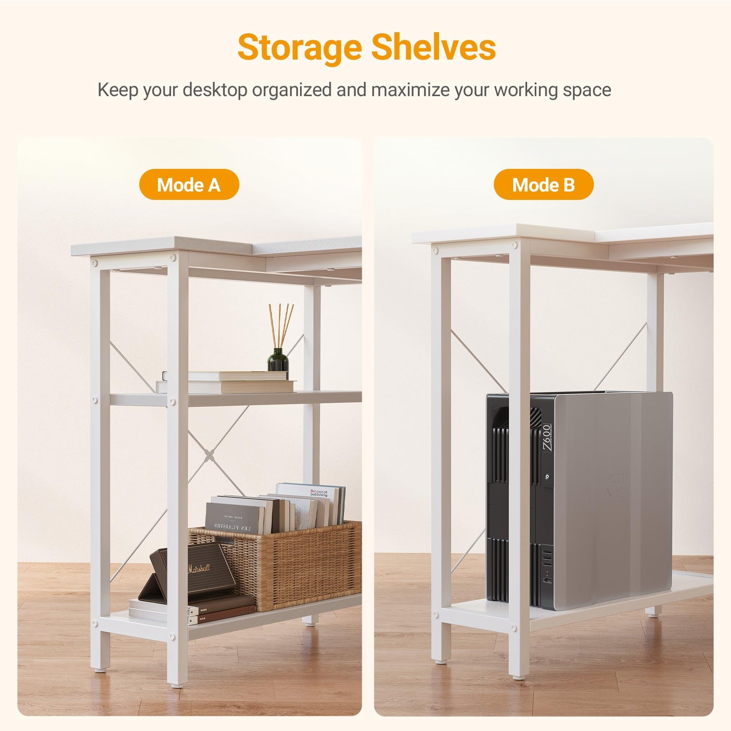 CubiCubi L Shaped Desk with Reversible Storage Options