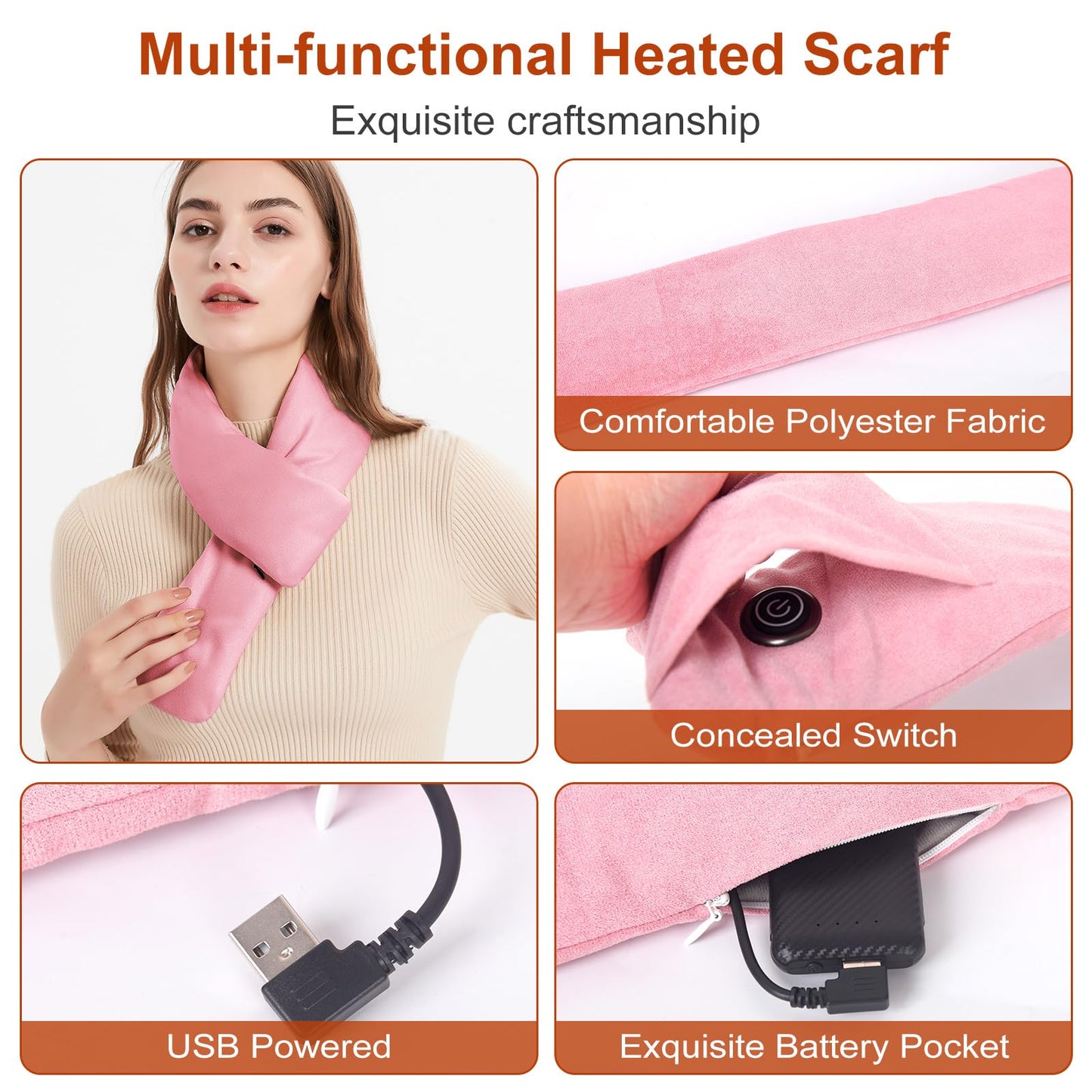 Heated Scarf for Women and Men Neck Warmer with Power Bank