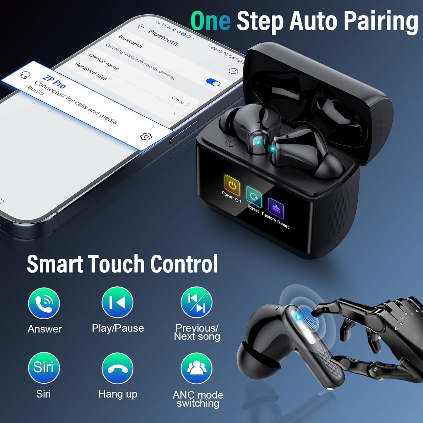 Wireless Earbuds Bluetooth 5.4 Deep Bass IPX7 Dark Black