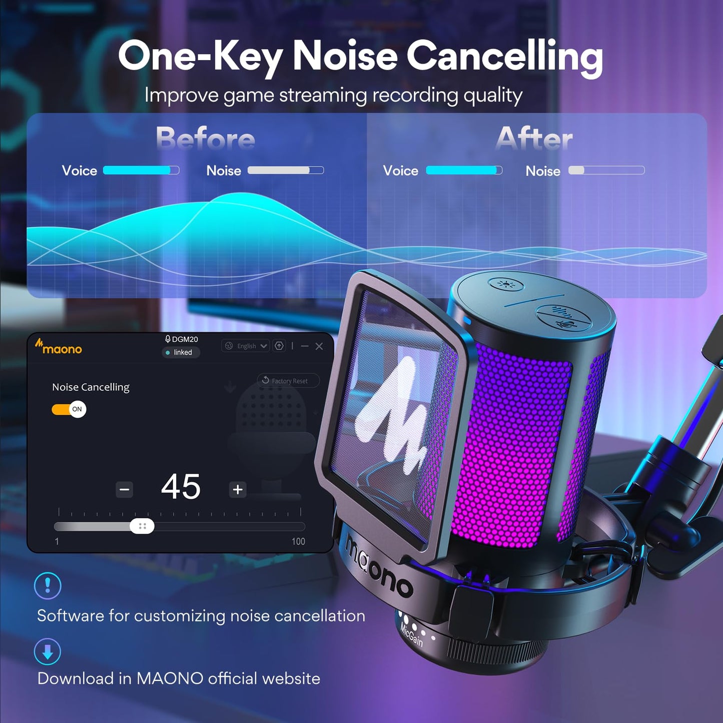 Maono Gaming USB Microphone DGM20S With Noise Cancellation