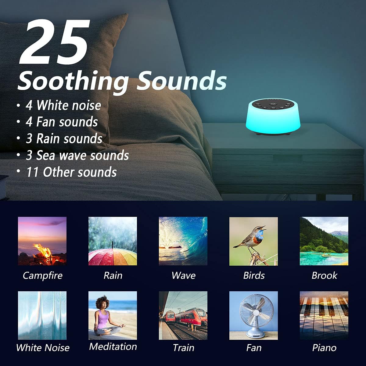 Color Noise Sound Machine With 10 Color Night Light