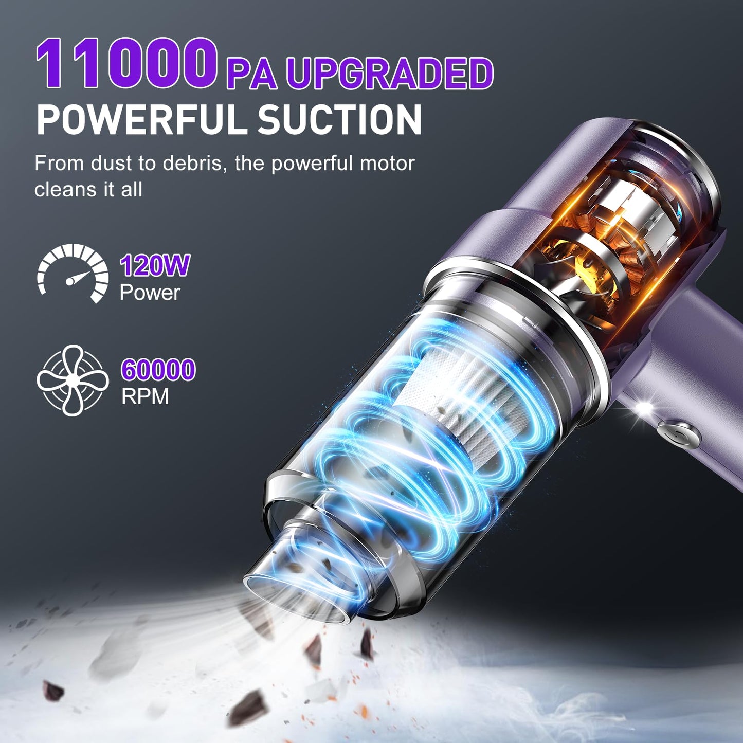 KMM Handheld Car Vacuum Cleaner 9000Pa 120W LED Light